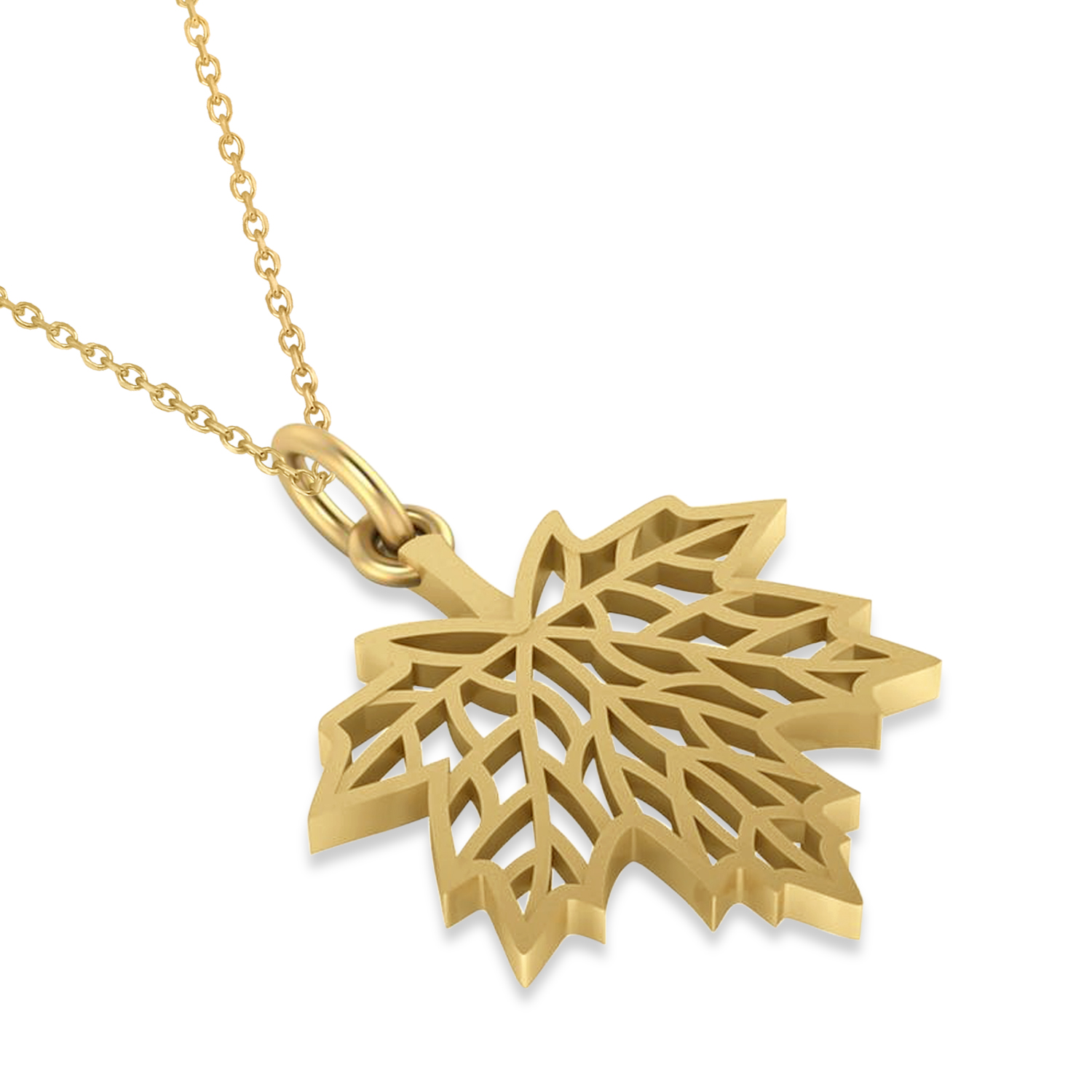 Maple Leaf Pendant Necklace 14k Yellow Gold
