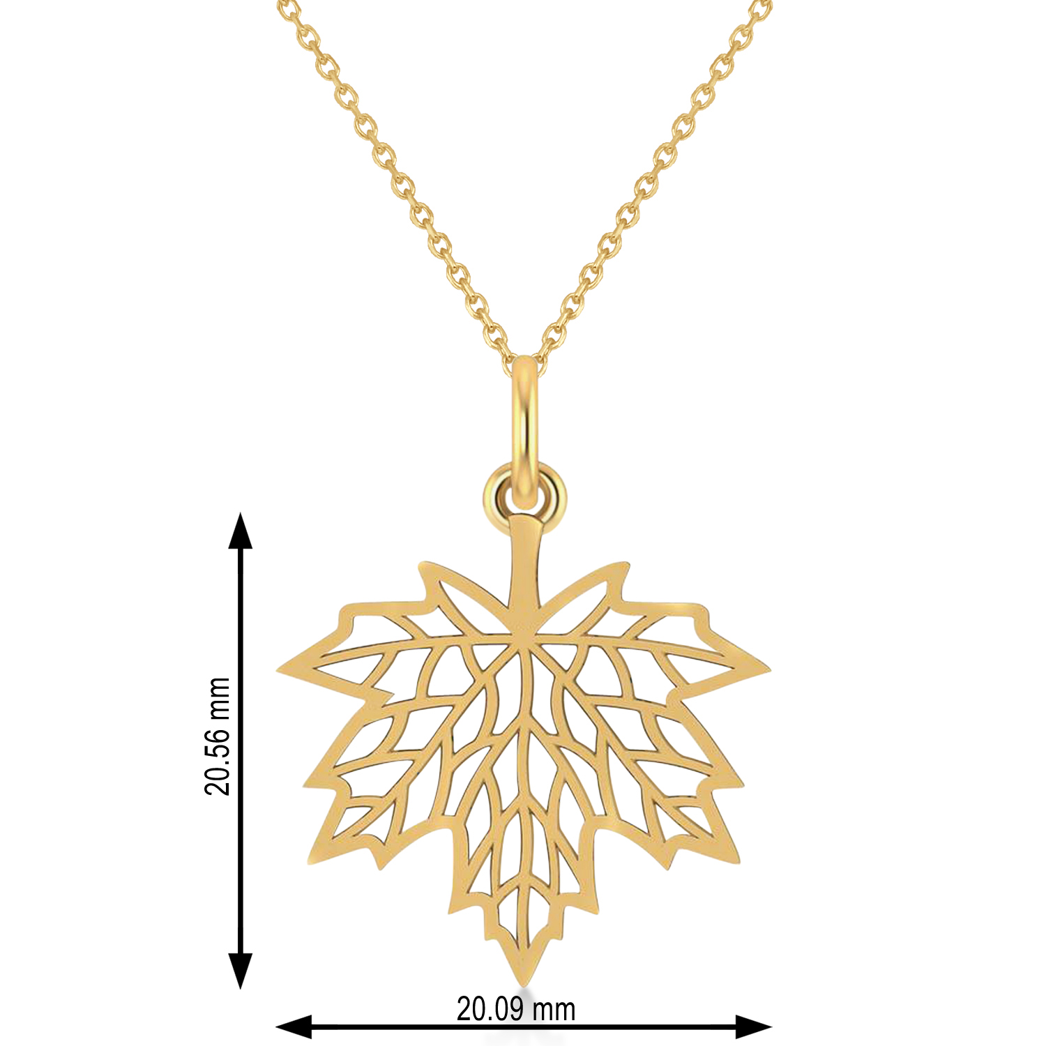 Maple Leaf Pendant Necklace 14k Yellow Gold