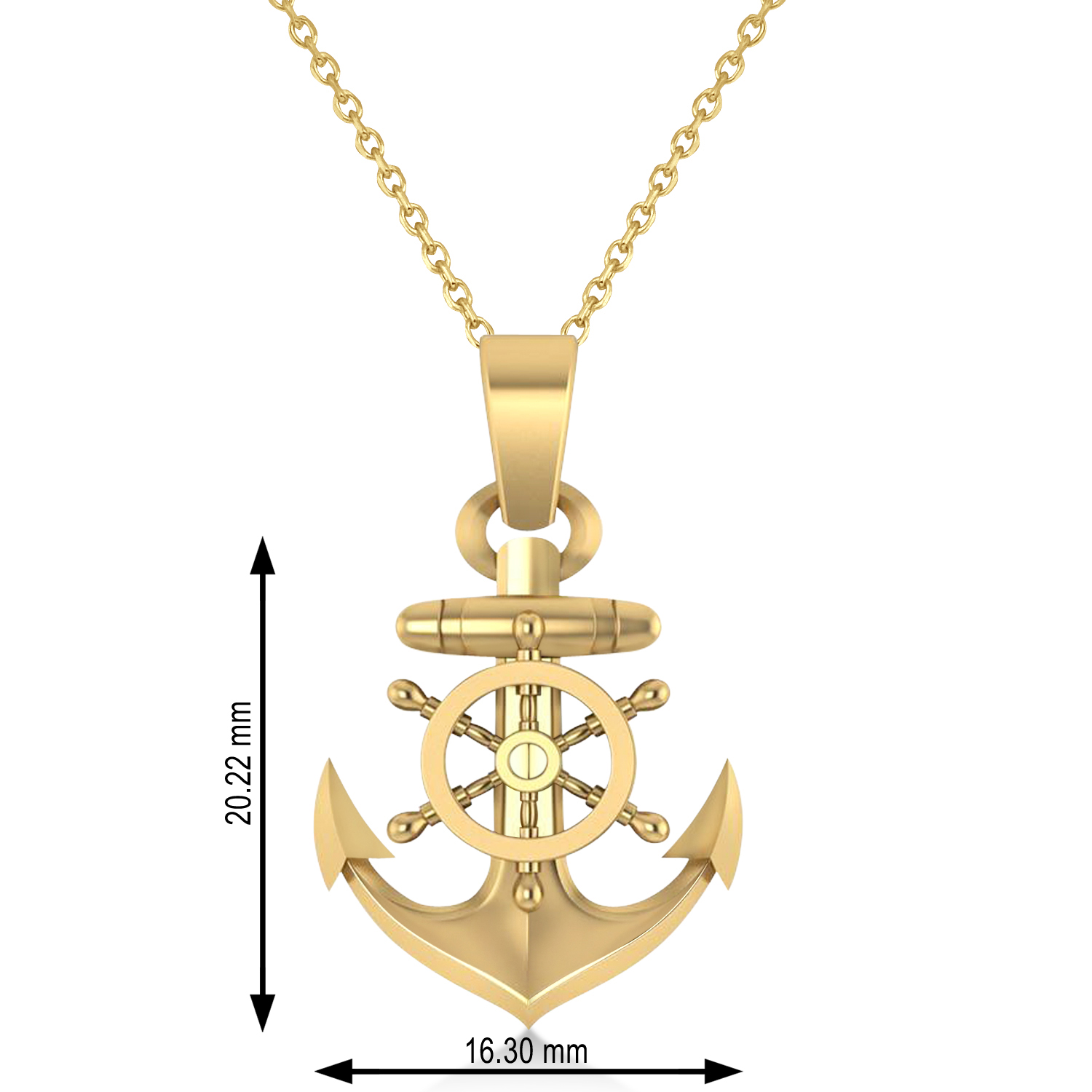 Men's Anchor With Ship's Wheel Pendant Necklace 14k Yellow Gold