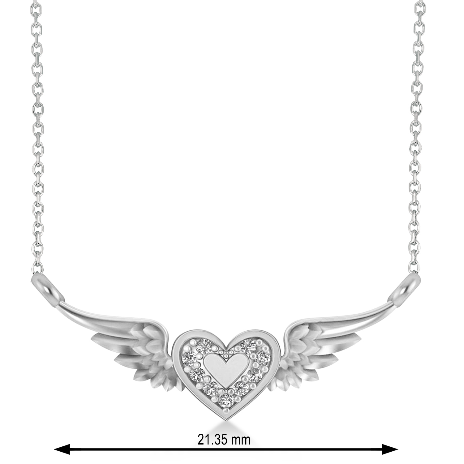 Diamond Heart & Angel Wings Pendant Necklace 14k White Gold (0.05ct)
