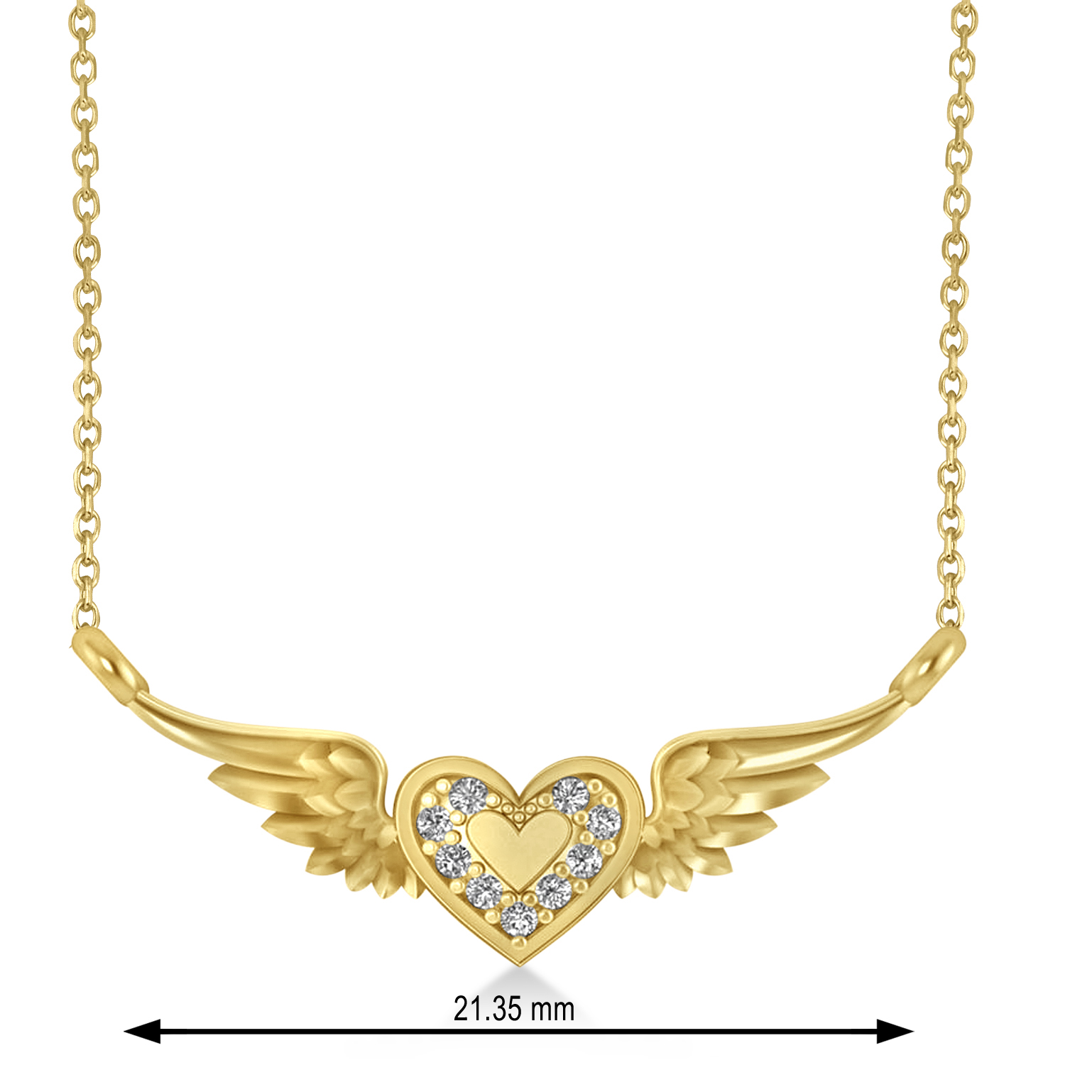 Diamond Heart & Angel Wings Pendant Necklace 14k Yellow Gold (0.05ct)