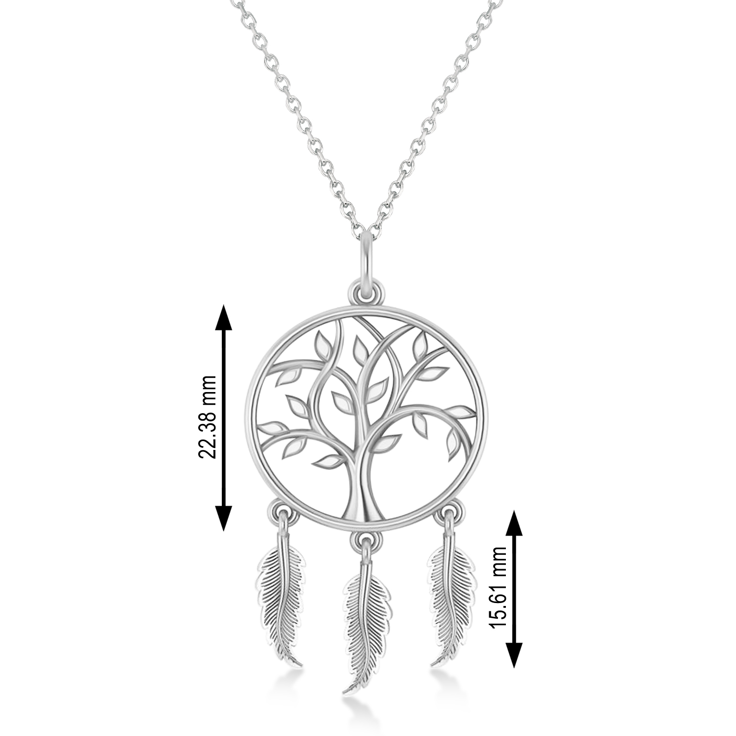 Tree of Life Dream Catcher Pendant Necklace 14k White Gold