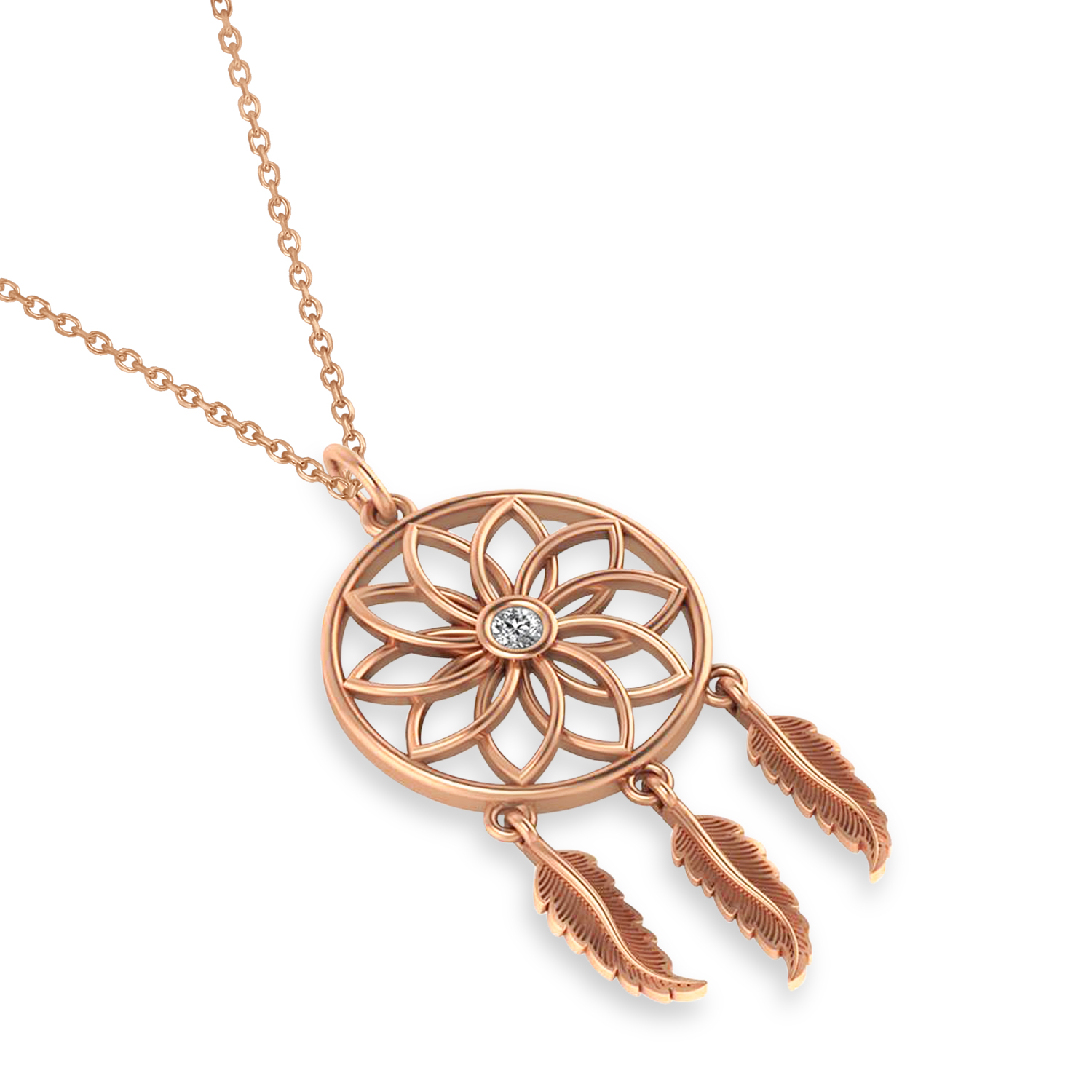 Diamond Dream Catcher Pendant Necklace 14k Rose Gold (0.10ct)
