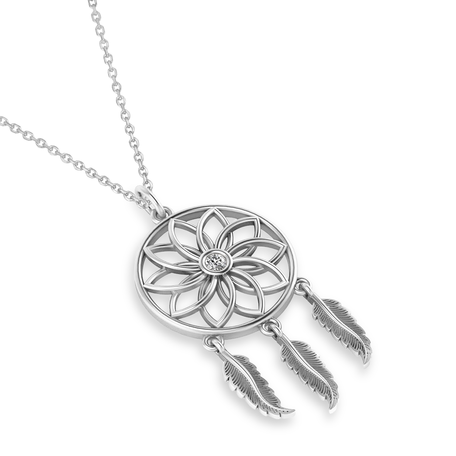 Diamond Dream Catcher Pendant Necklace 14k White Gold (0.10ct)