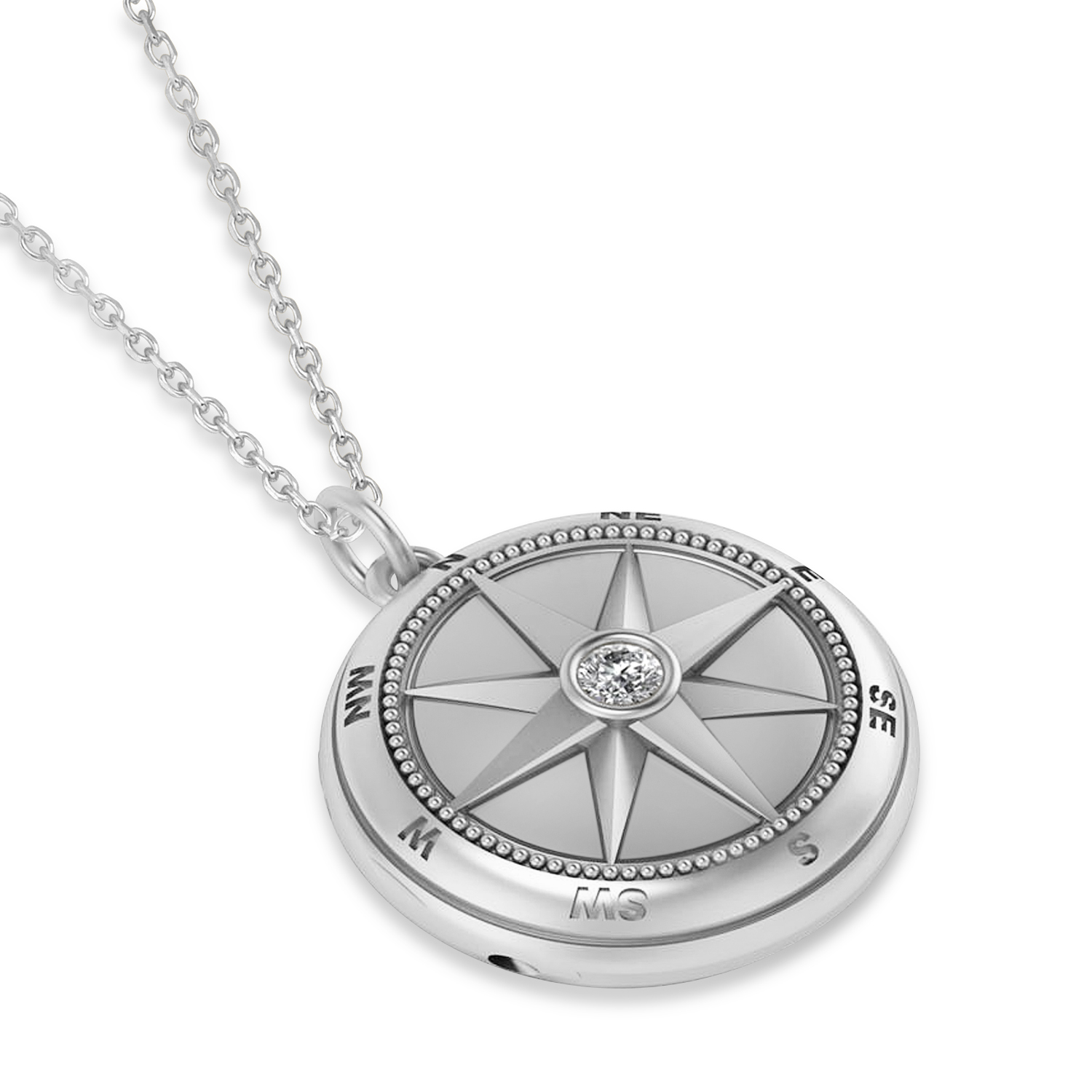 Diamond Compass Locket Necklace 14k White Gold (0.10ct)