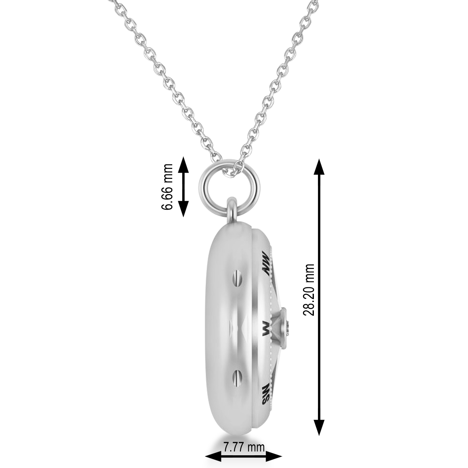 Diamond Compass Locket Necklace 14k White Gold (0.10ct)