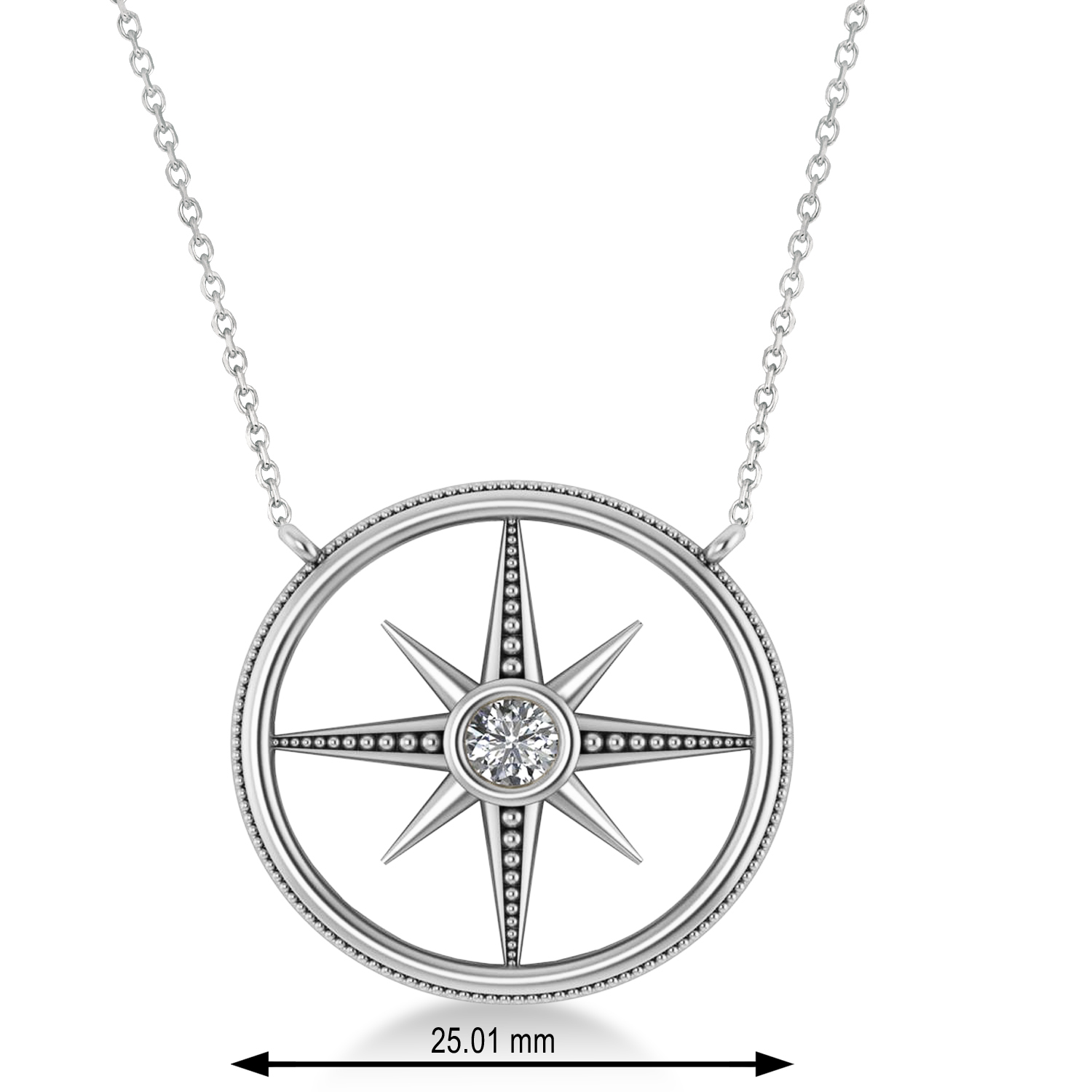 Diamond Compass Men's Pendant Necklace 14k White Gold (0.25ct)