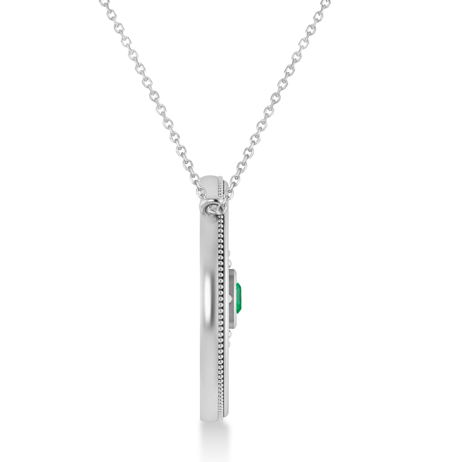 Emerald Compass Men's Pendant Necklace 14k White Gold (0.25ct)