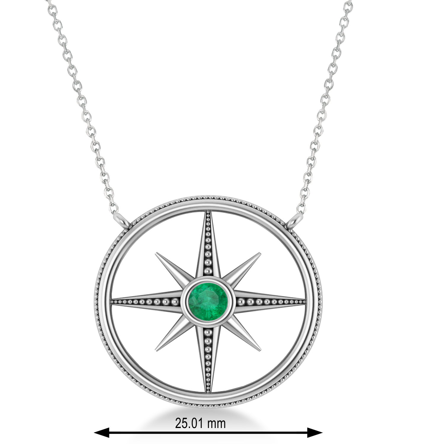 Emerald Compass Men's Pendant Necklace 14k White Gold (0.25ct)
