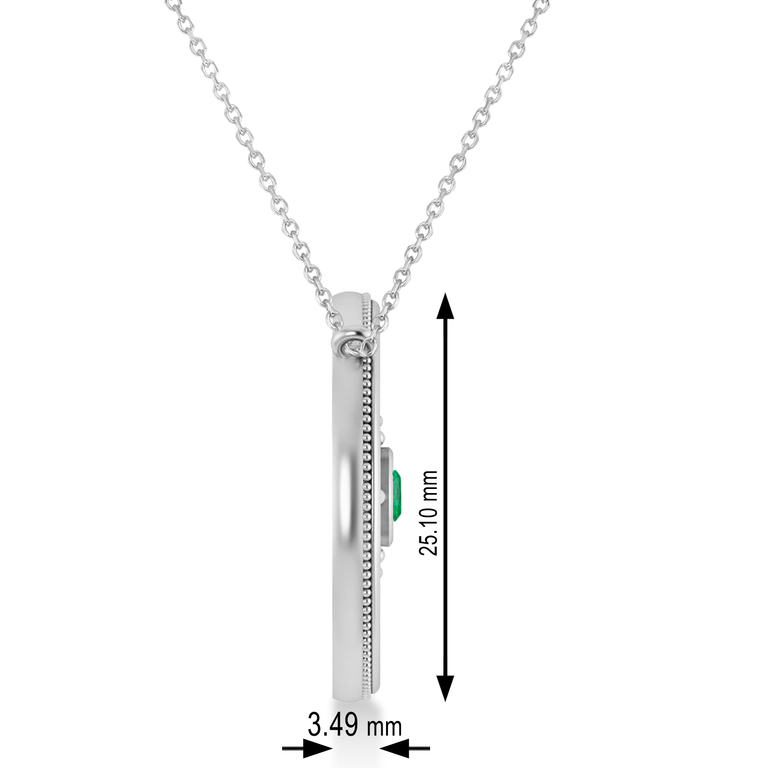 Emerald Compass Men's Pendant Necklace 14k White Gold (0.25ct)
