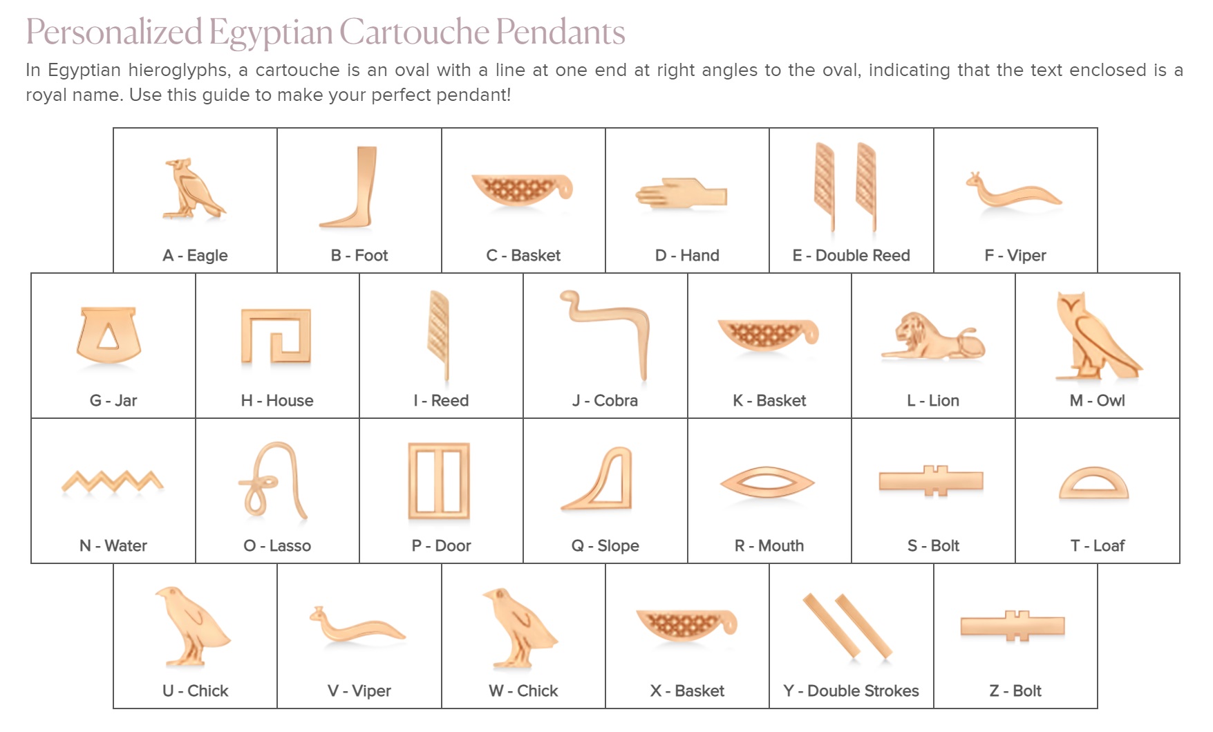 Egyptian Cartouche Pendant Necklace 14k Rose Gold