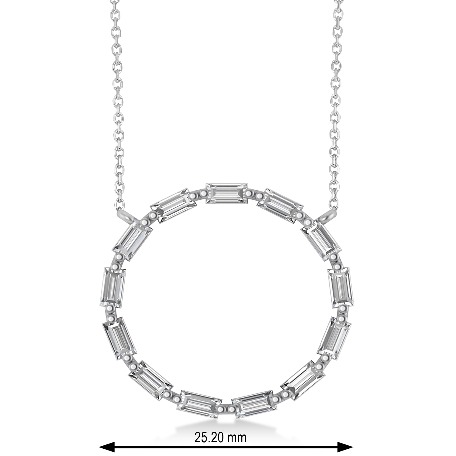 Diamond Baguette Formed Circle Pendant Necklace 14k White Gold (1.82ct)
