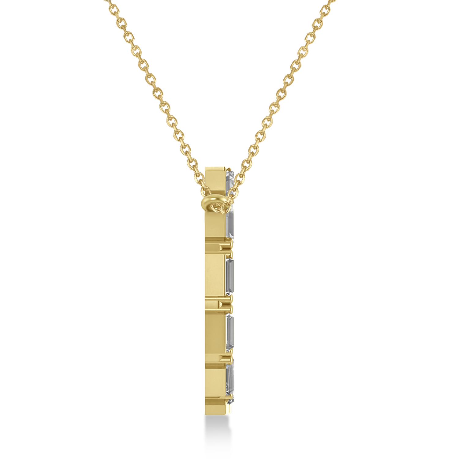 Diamond Baguette Formed Circle Pendant Necklace 14k Yellow Gold (1.82ct)