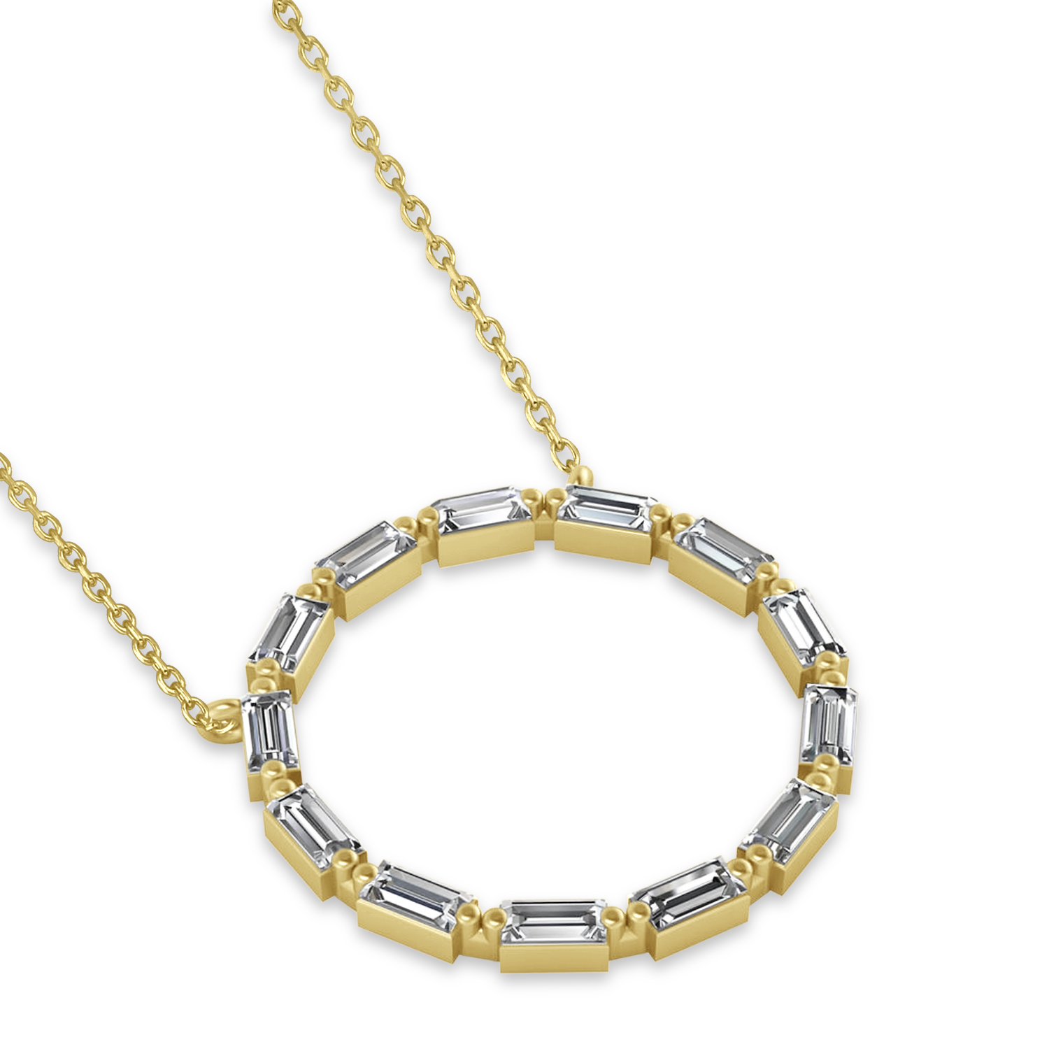 Diamond Baguette Formed Circle Pendant Necklace 14k Yellow Gold (1.82ct)