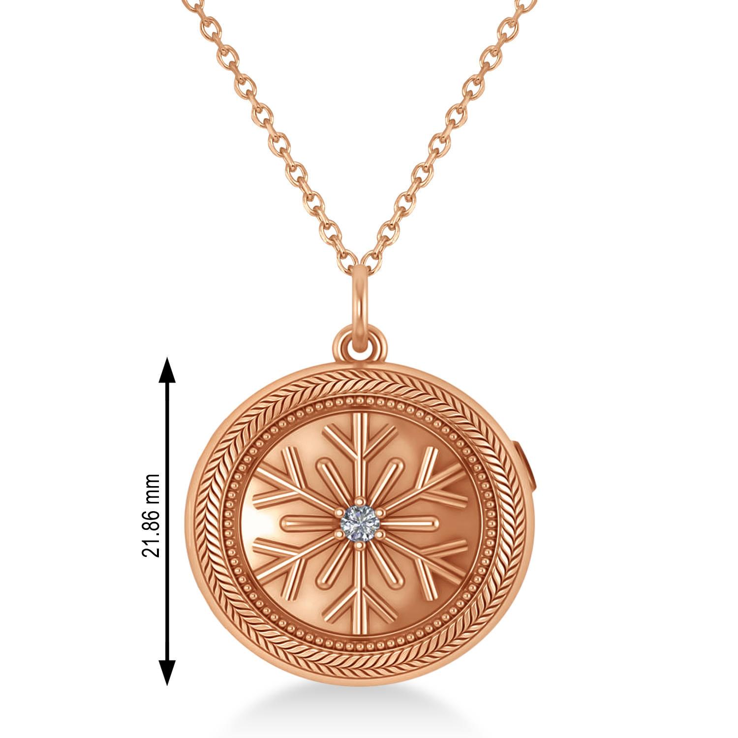 Diamond Snowflake Designed Locket Necklace 14k Rose Gold (0.05ct)