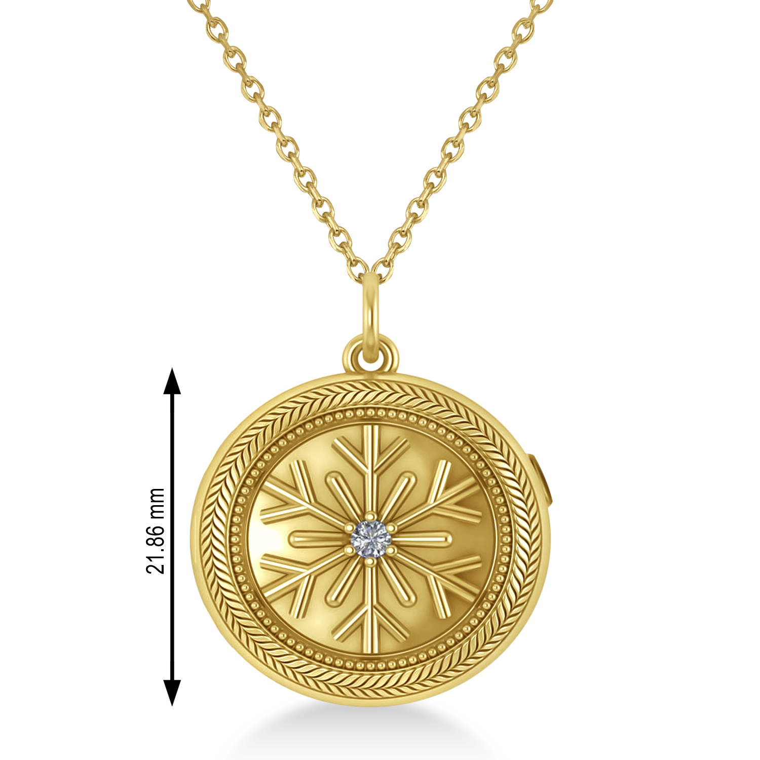 Diamond Snowflake Designed Locket Necklace 14k Yellow Gold (0.05ct)