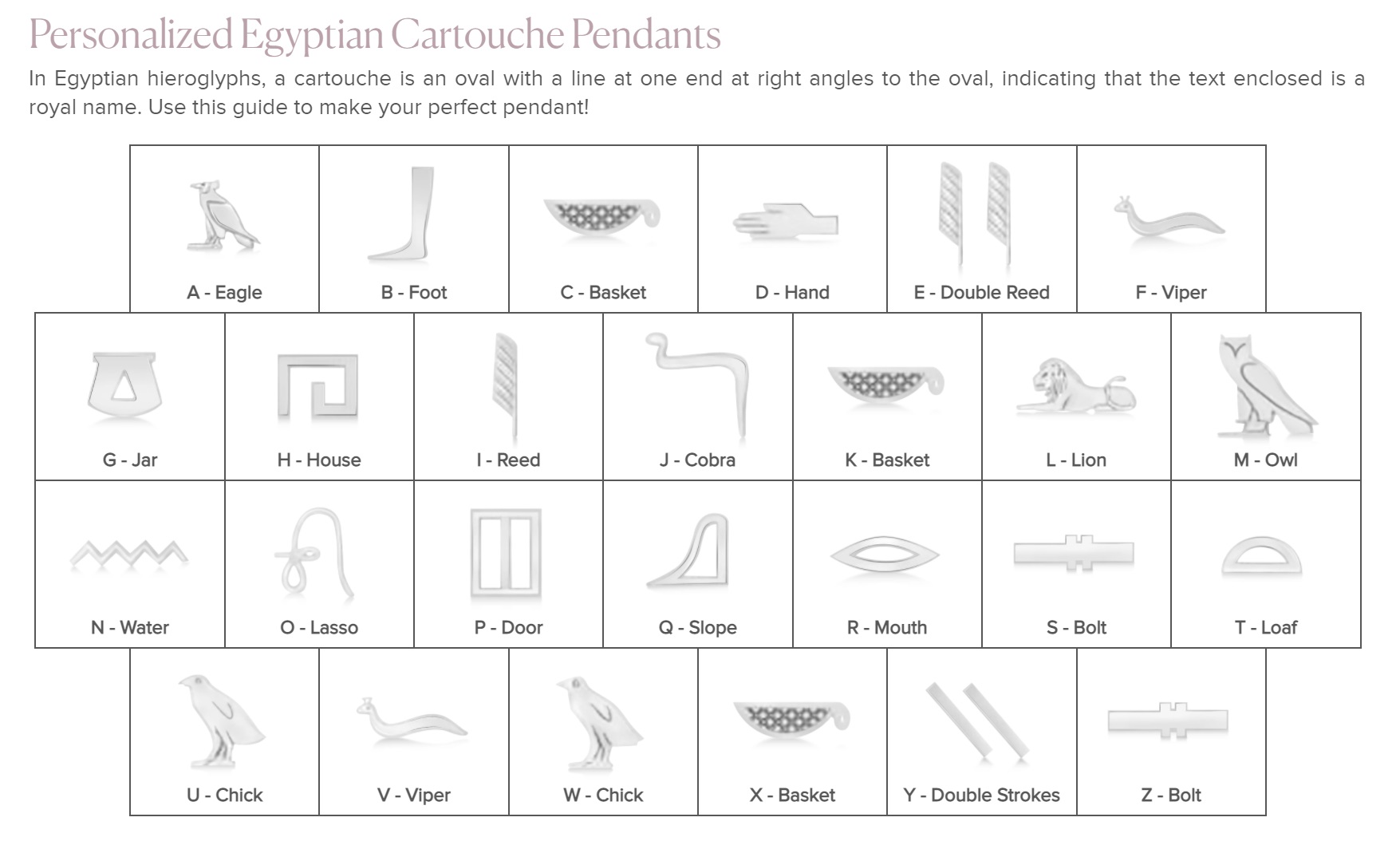 Large Egyptian Cartouche Pendant Necklace 14k White Gold