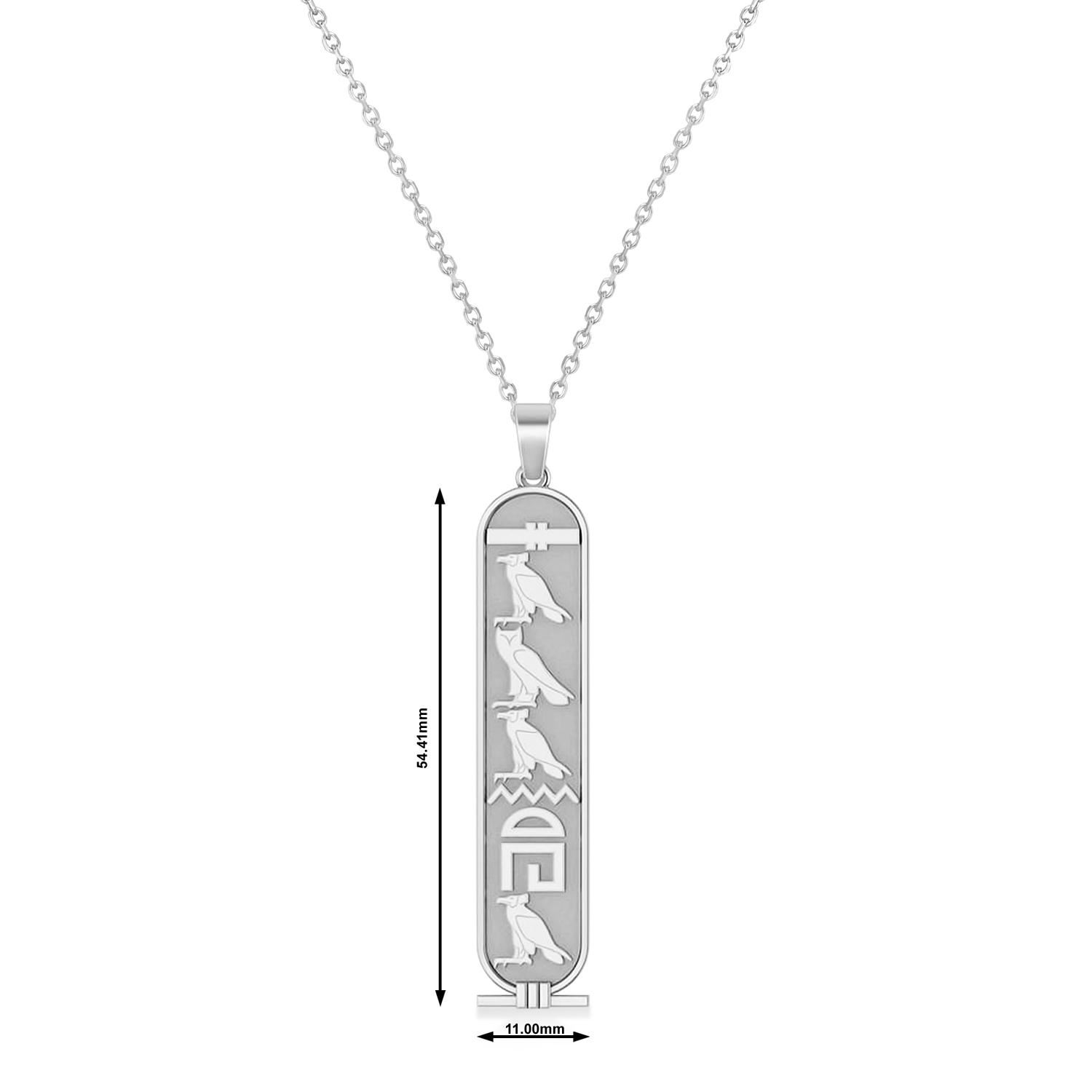 Large Egyptian Cartouche Pendant Necklace 14k White Gold