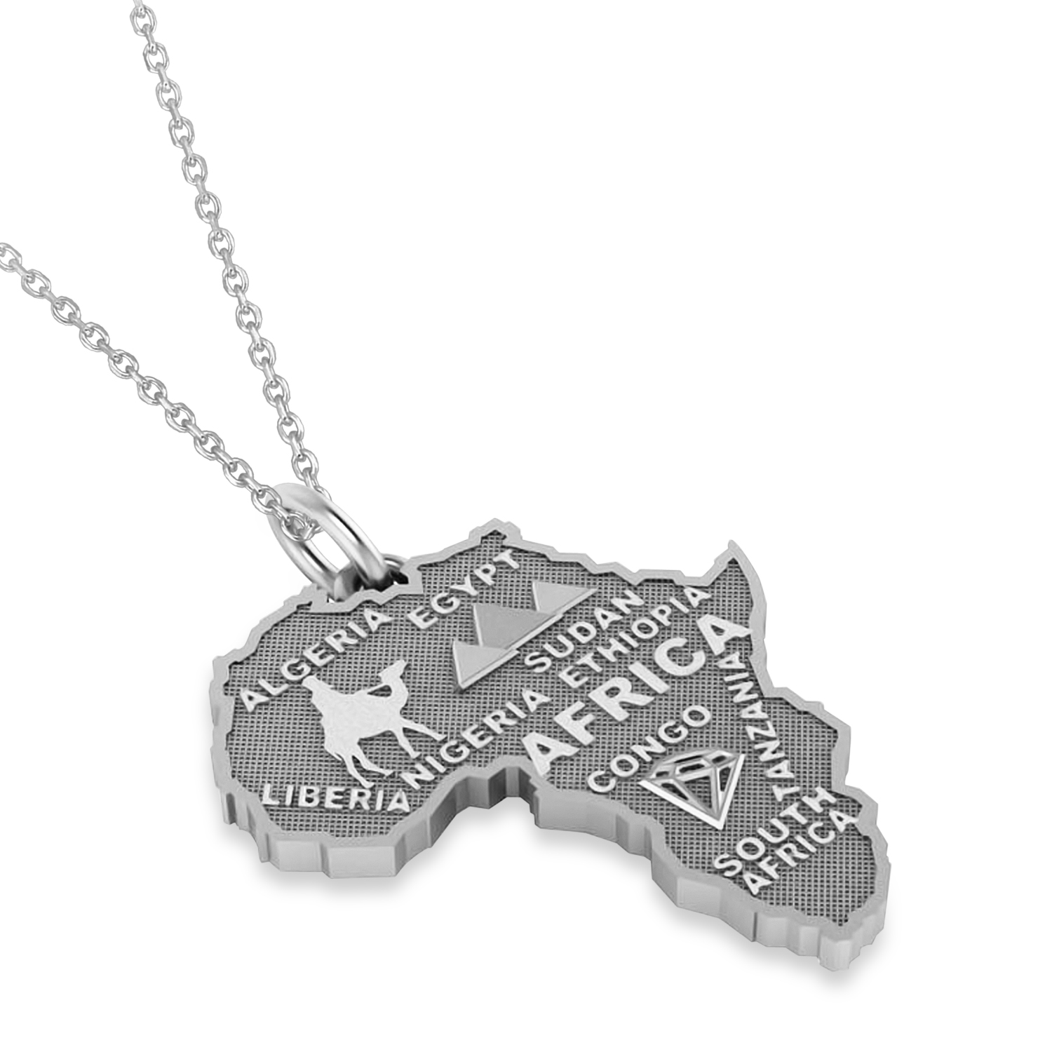 Map of Africa Pendant Necklace 14K White Gold