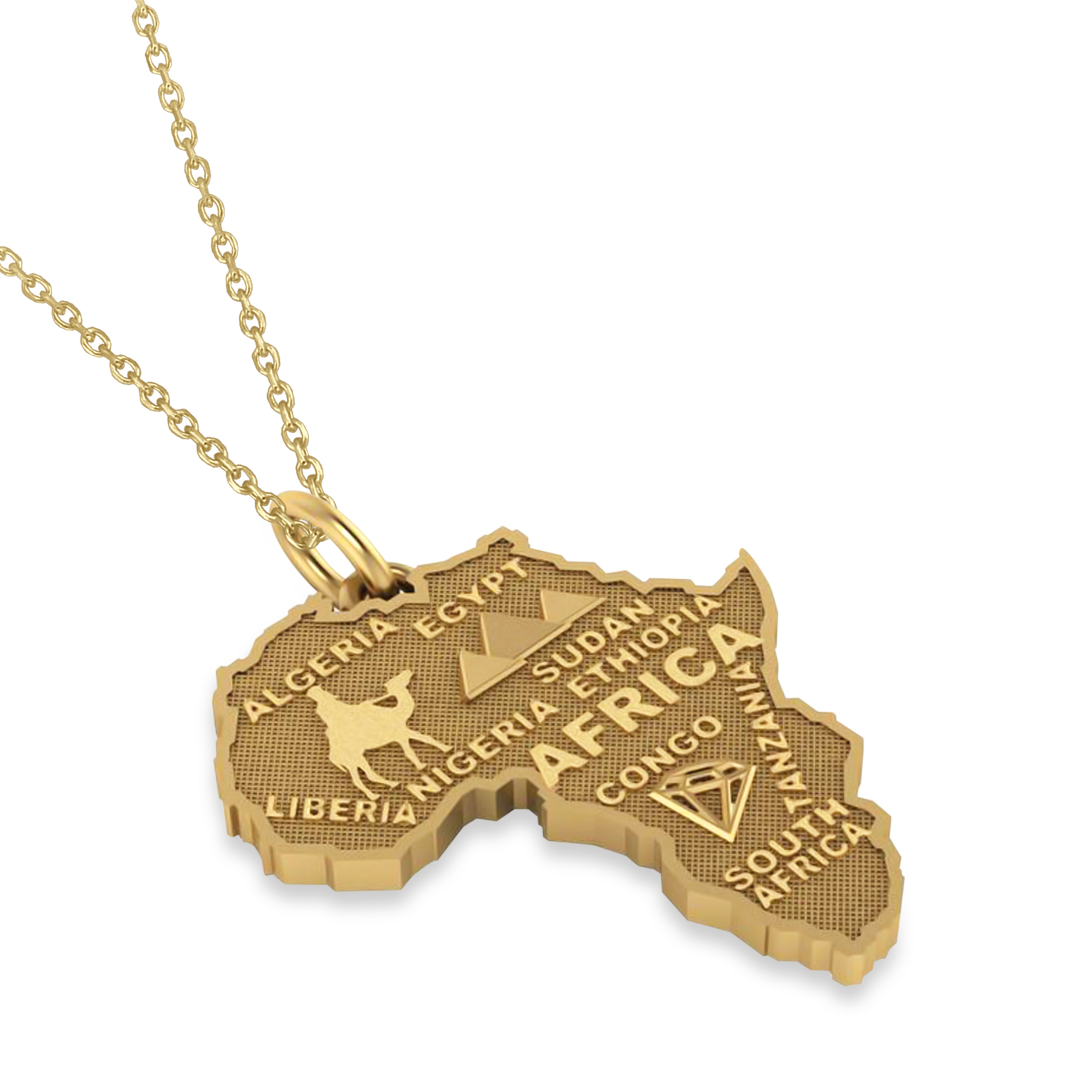 Map of Africa Pendant Necklace 14K Yellow Gold