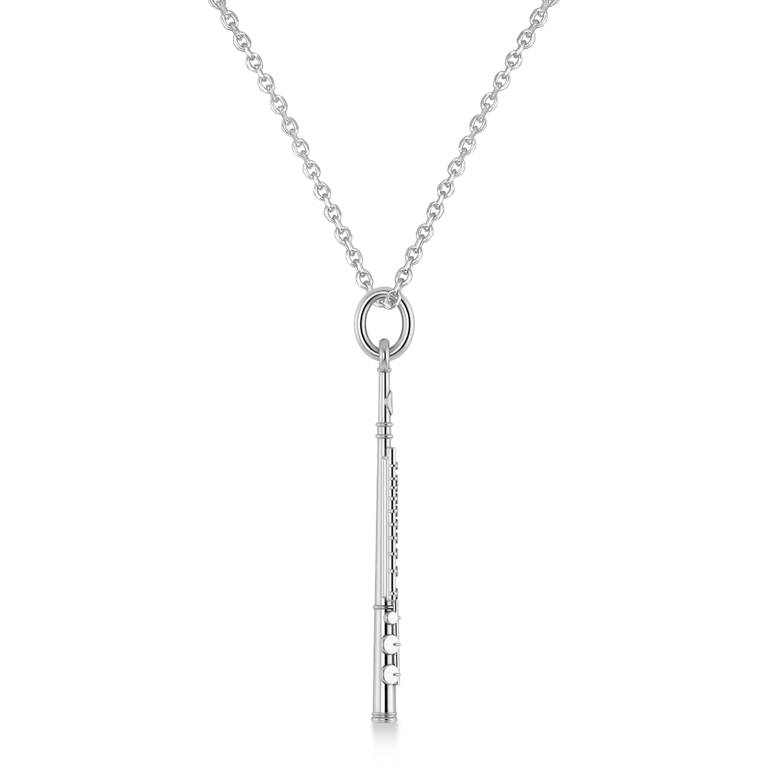 Flute Music Pendant Necklace 14K White Gold