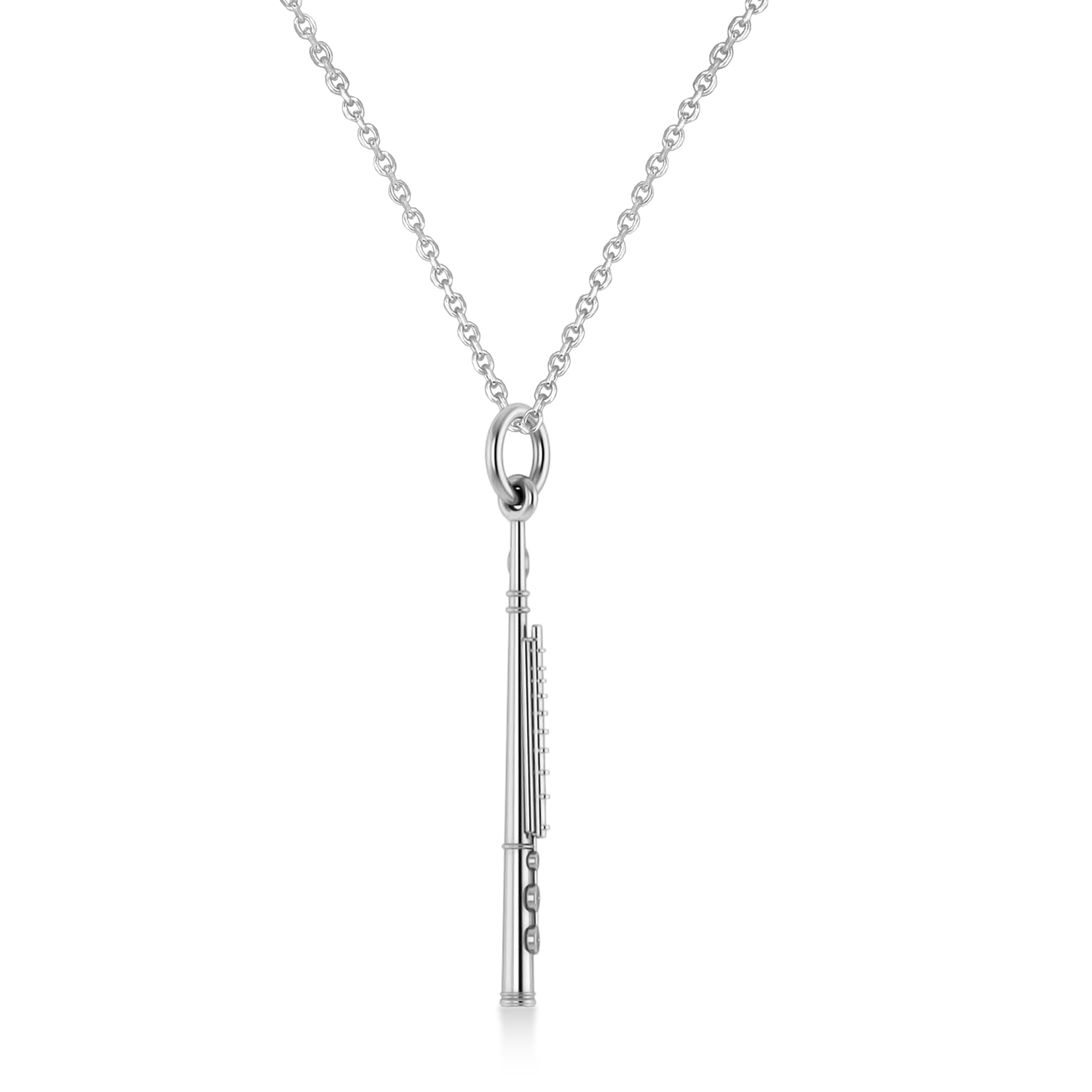 Flute Music Pendant Necklace 14K White Gold