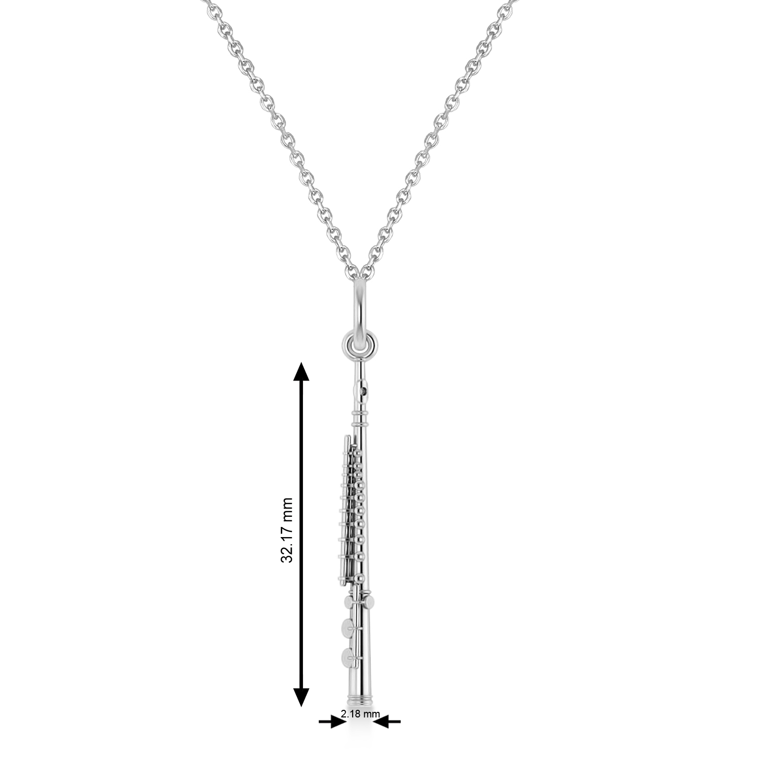 Flute Music Pendant Necklace 14K White Gold
