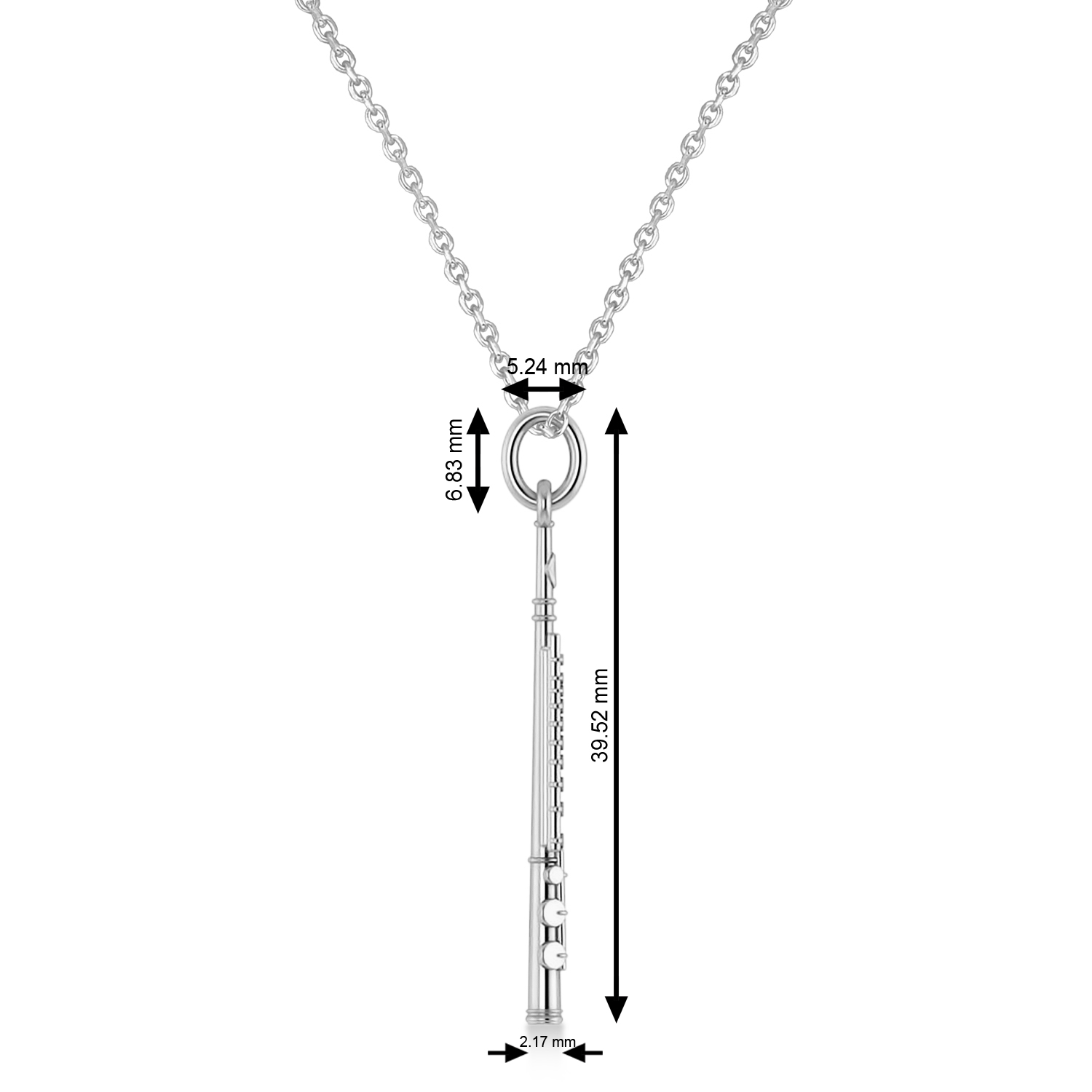 Flute Music Pendant Necklace 14K White Gold