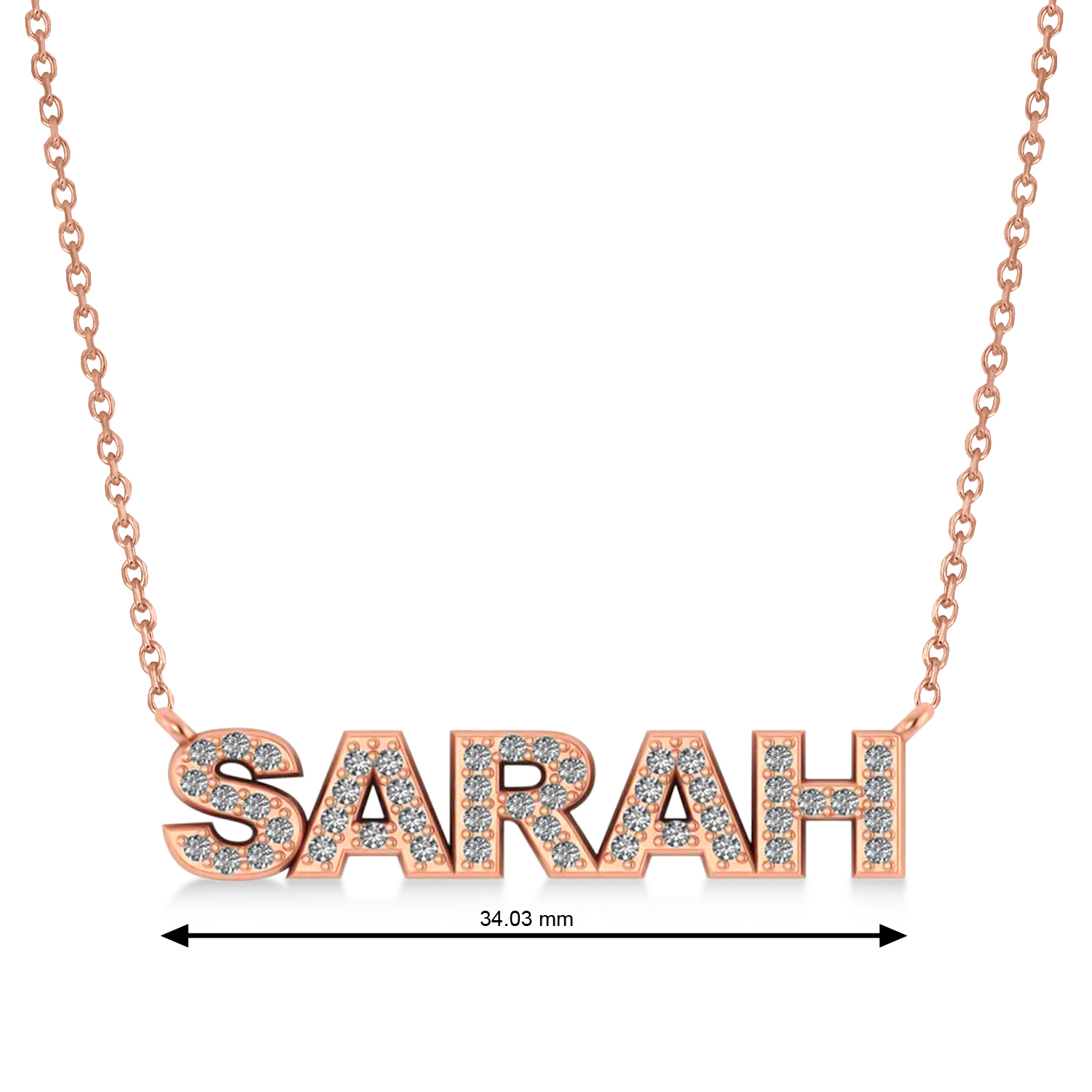 Diamond Block Font Name Pendant Necklace 14K Rose Gold