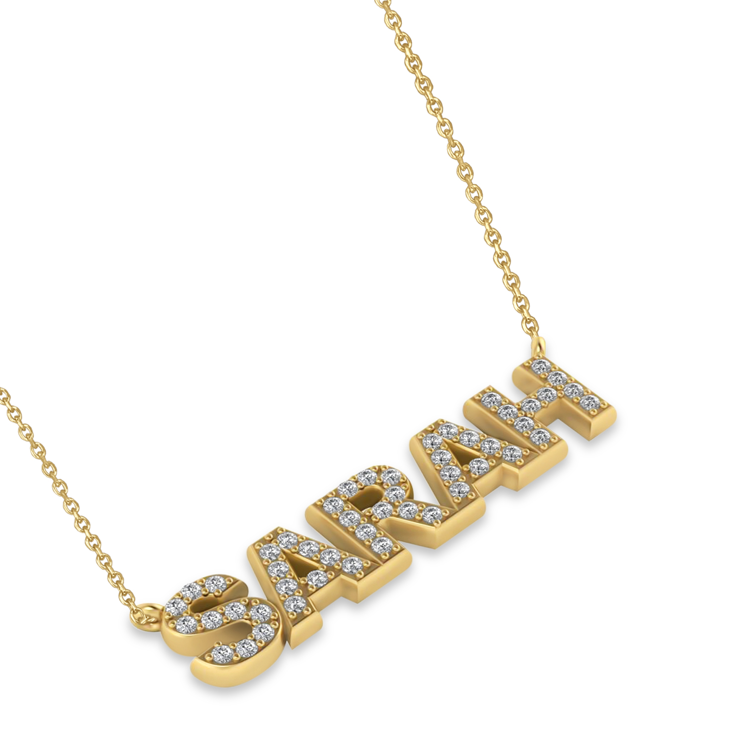 Diamond Block Font Name Pendant Necklace 14K Yellow Gold