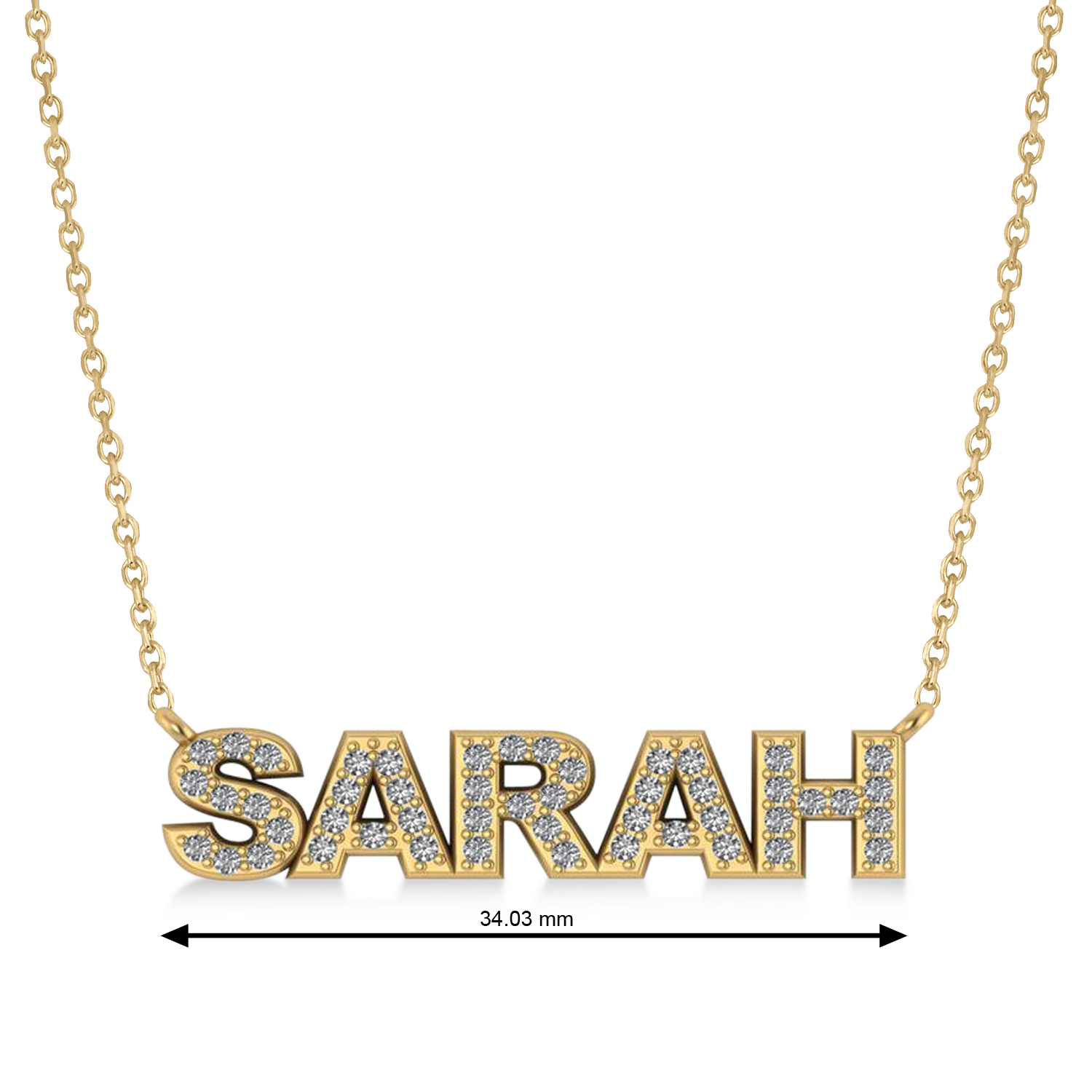 Diamond Block Font Name Pendant Necklace 14K Yellow Gold