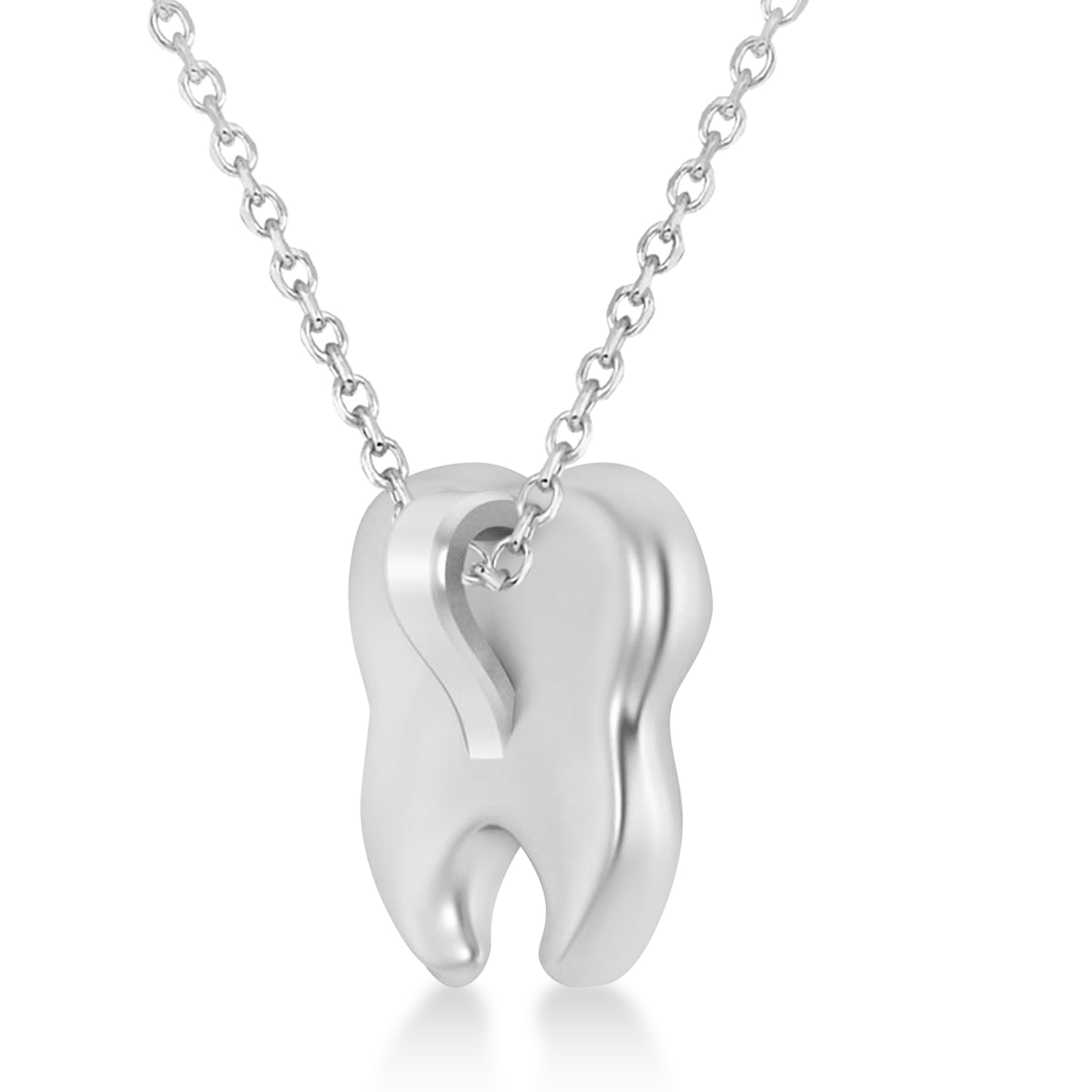 Tooth Pendant Necklace 14k White Gold