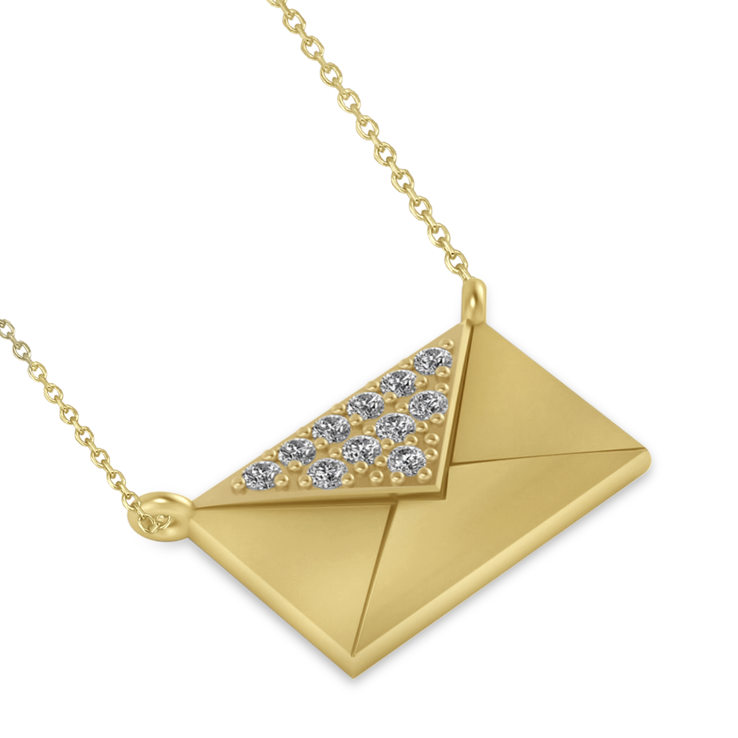 Engravable Diamond Love Letter Envelope Pendant Necklace 14k Yellow Gold (0.17ct)