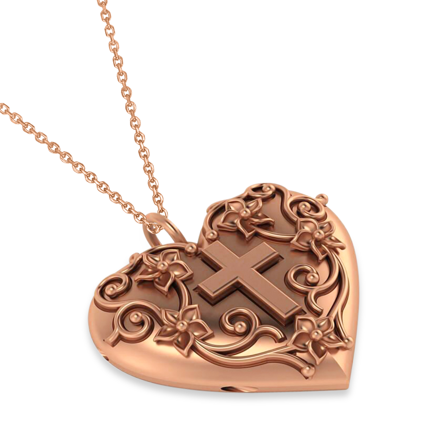Heart with Cross Locket Pendant Necklace 14K Rose Gold