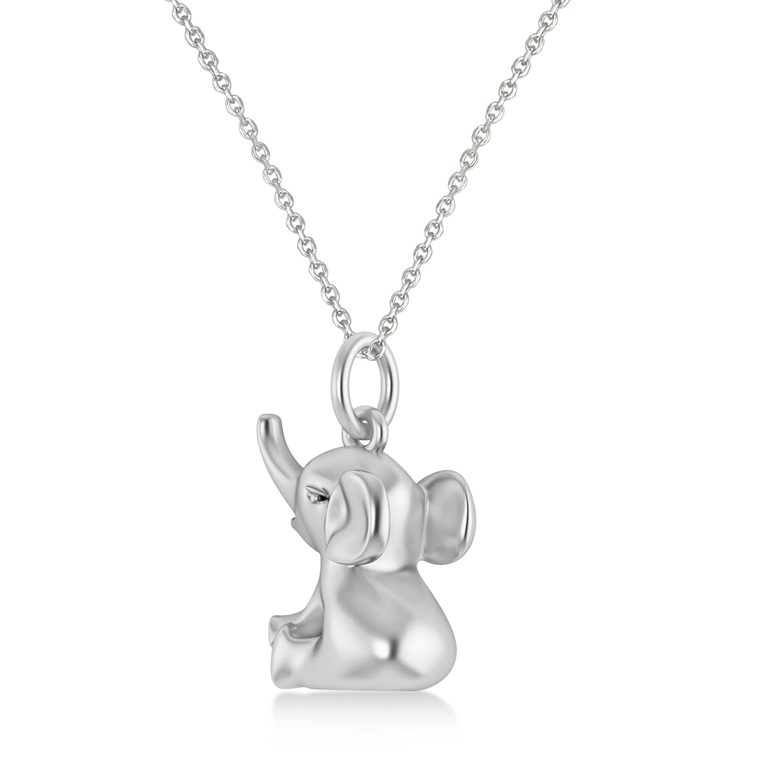 Cute Baby Elephant Charm Pendant Necklace 14K White Gold
