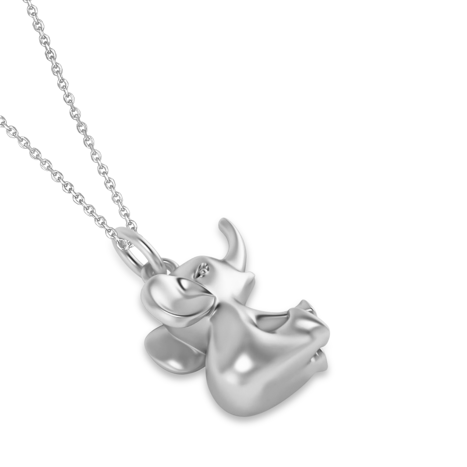 Cute Baby Elephant Charm Pendant Necklace 14K White Gold