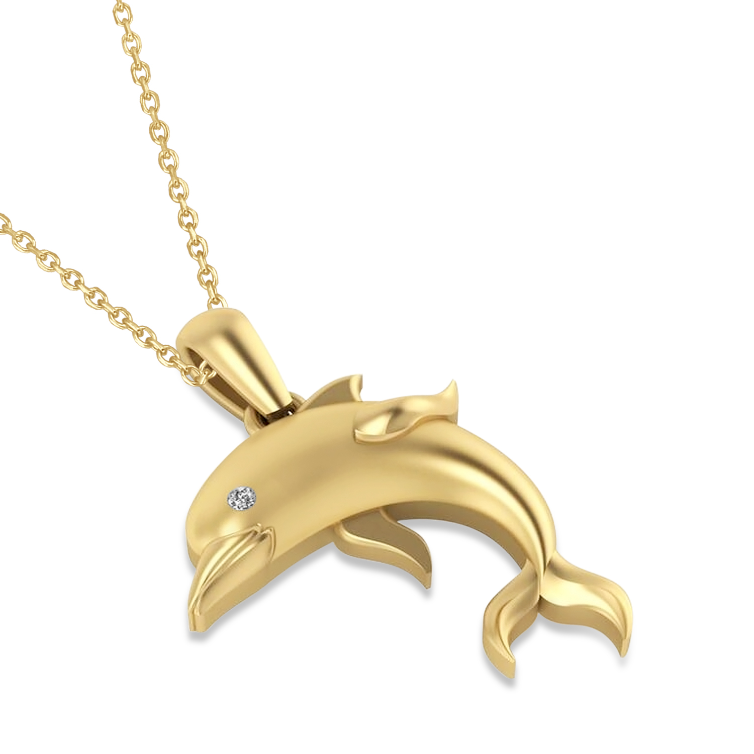 Diamond-Eyed Dolphin Pendant Necklace 14k Yellow Gold (0.01ct)
