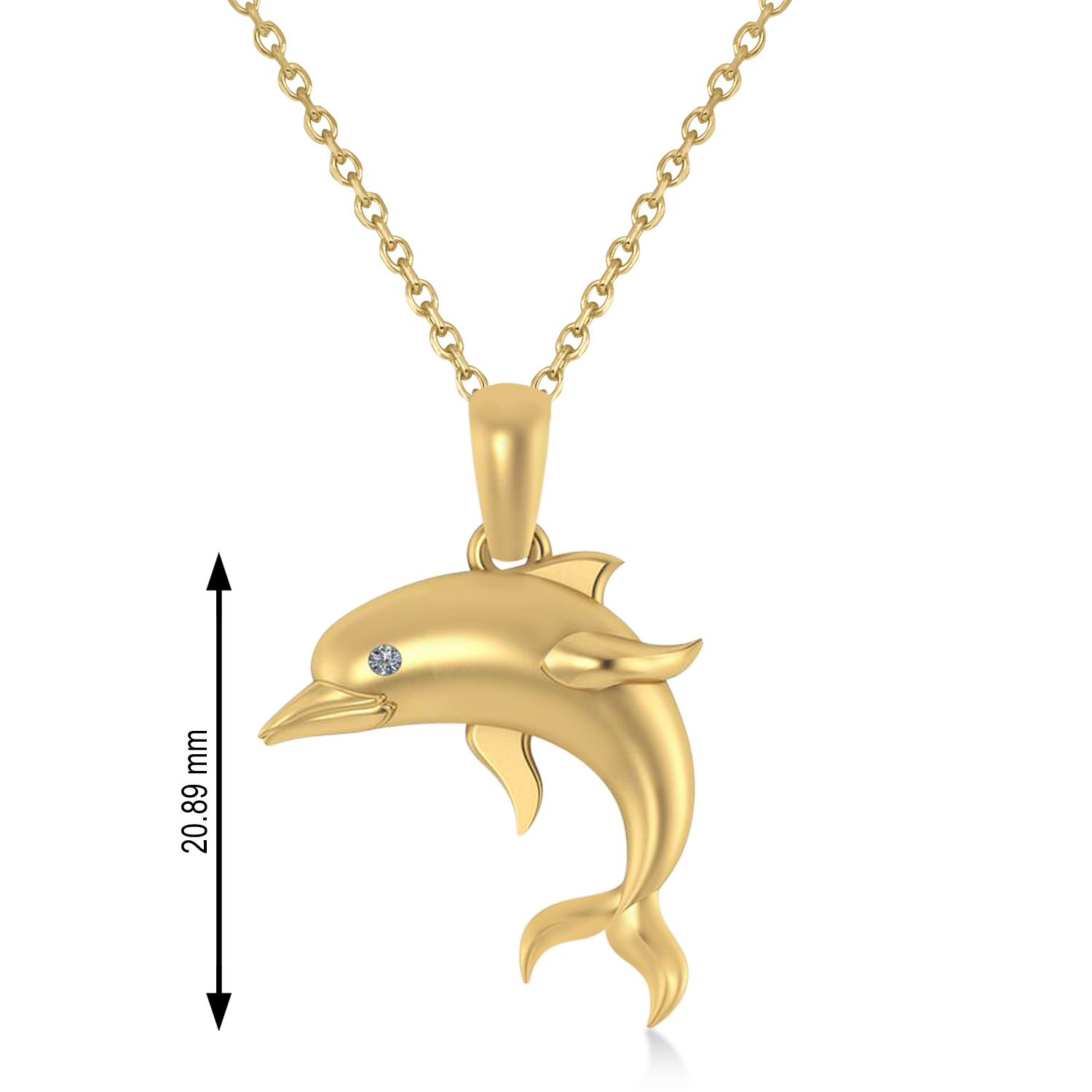 Diamond-Eyed Dolphin Pendant Necklace 14k Yellow Gold (0.01ct)