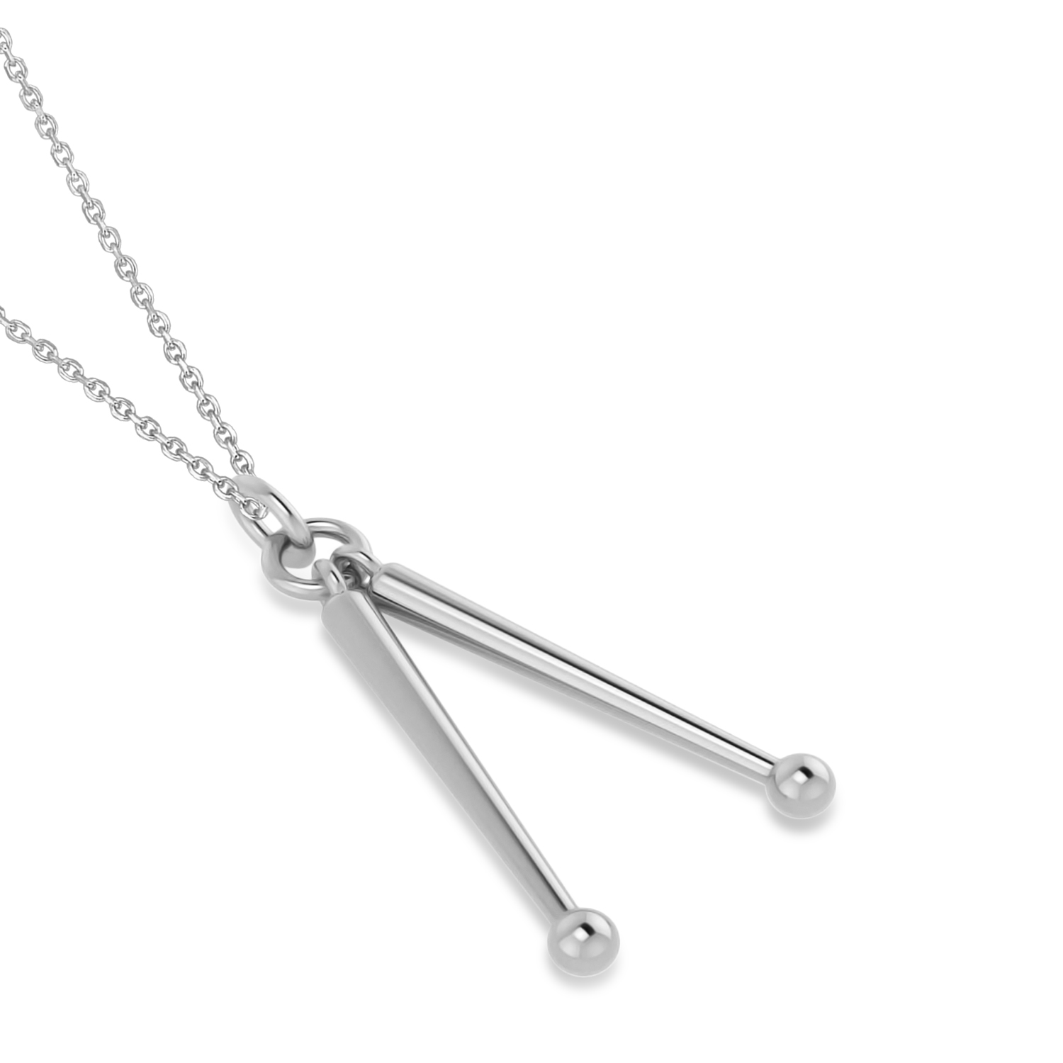 Drum Sticks Music Pendant Necklace 14K White Gold