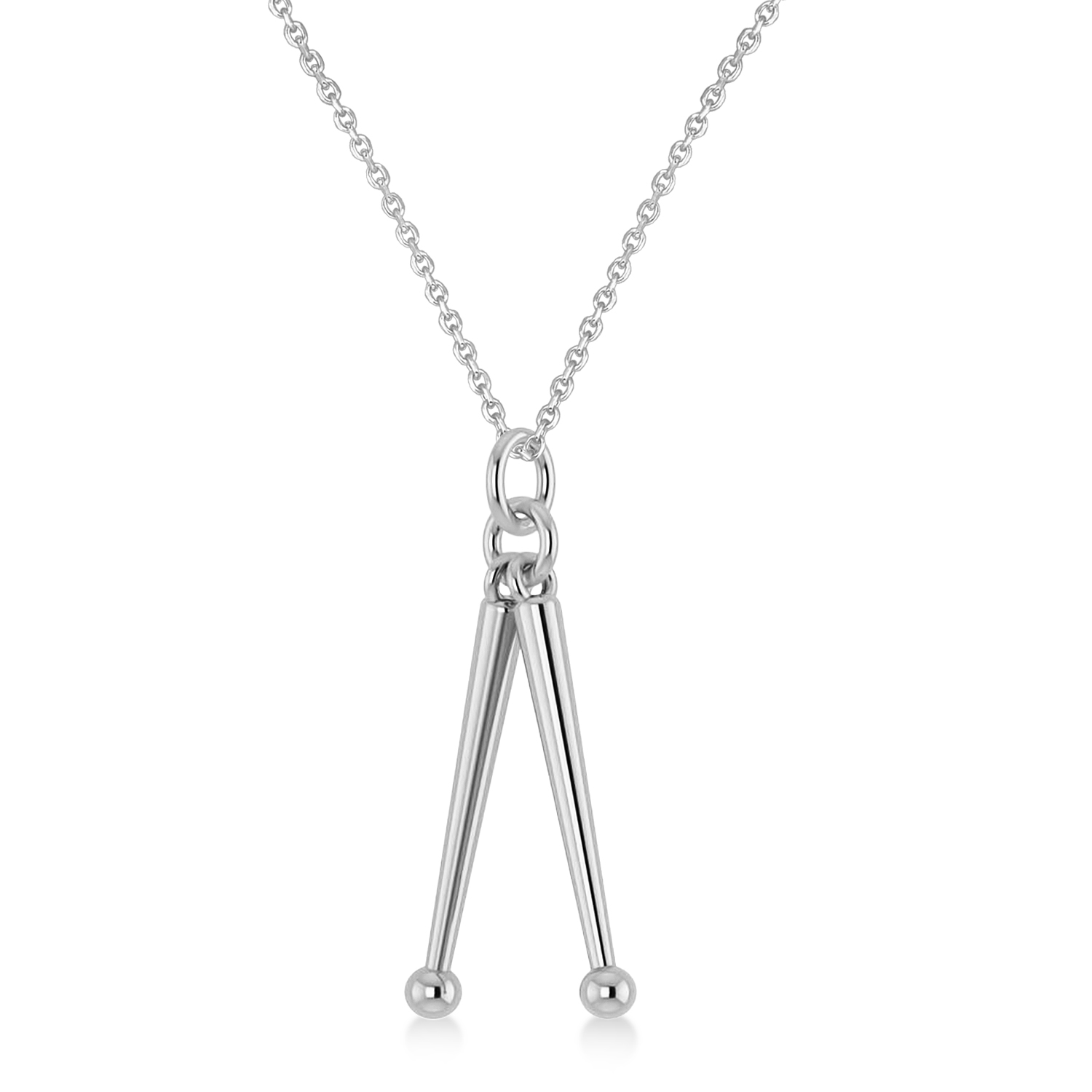 Drum Sticks Music Pendant Necklace 14K White Gold