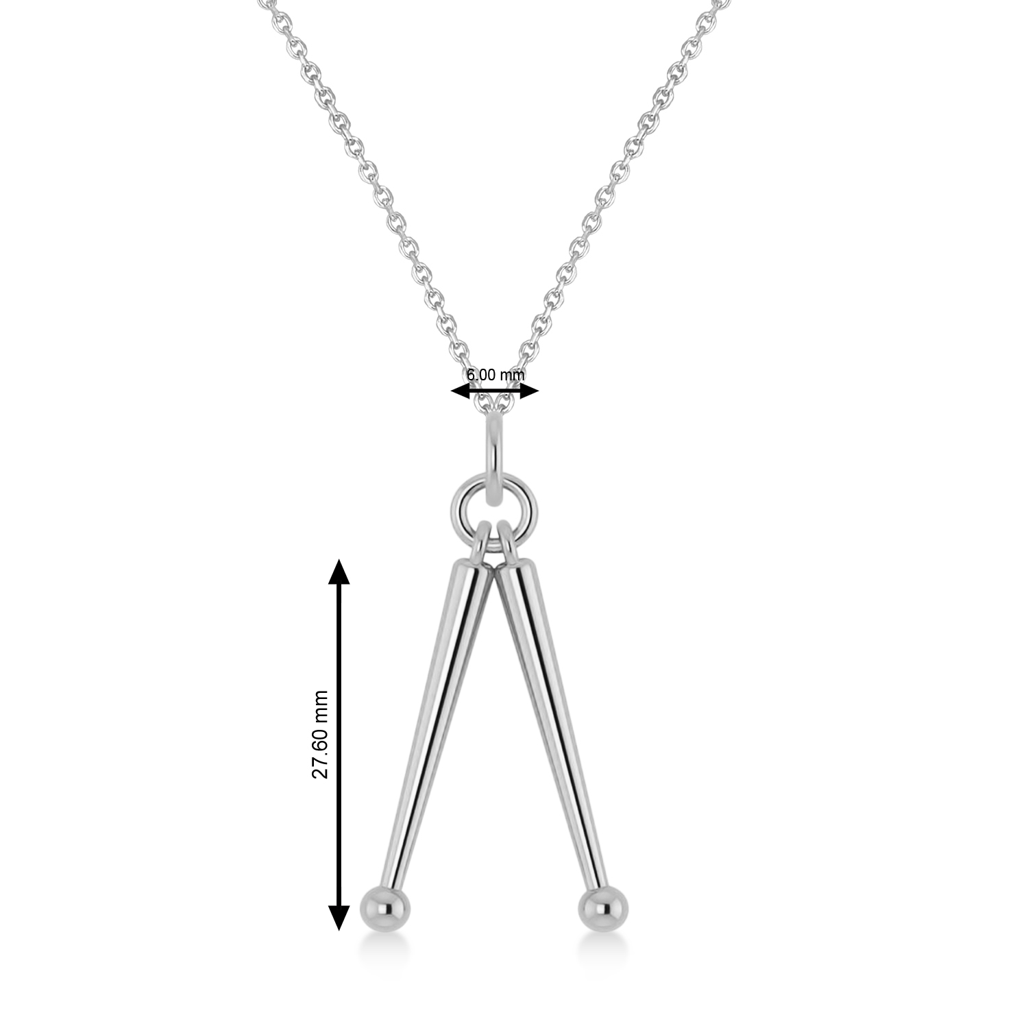 Drum Sticks Music Pendant Necklace 14K White Gold