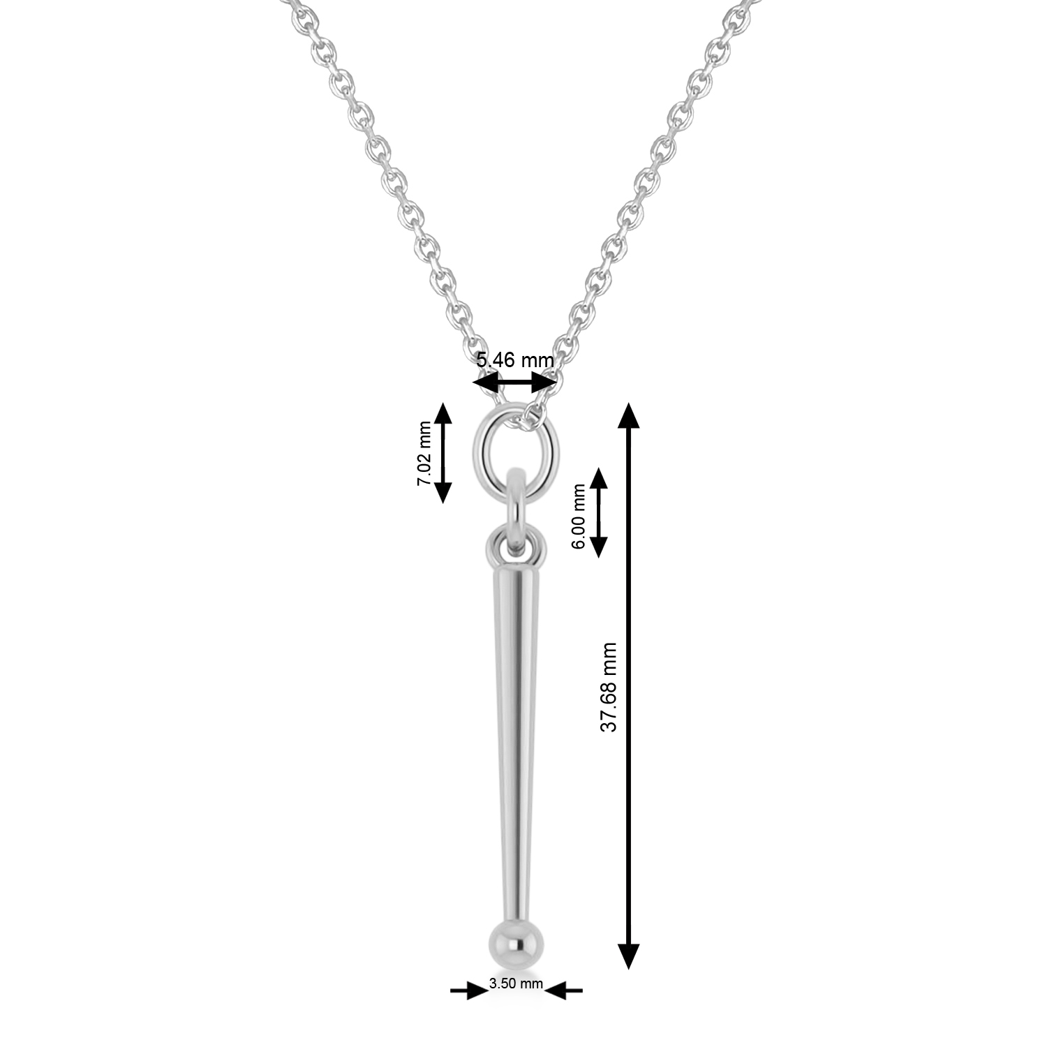 Drum Sticks Music Pendant Necklace 14K White Gold