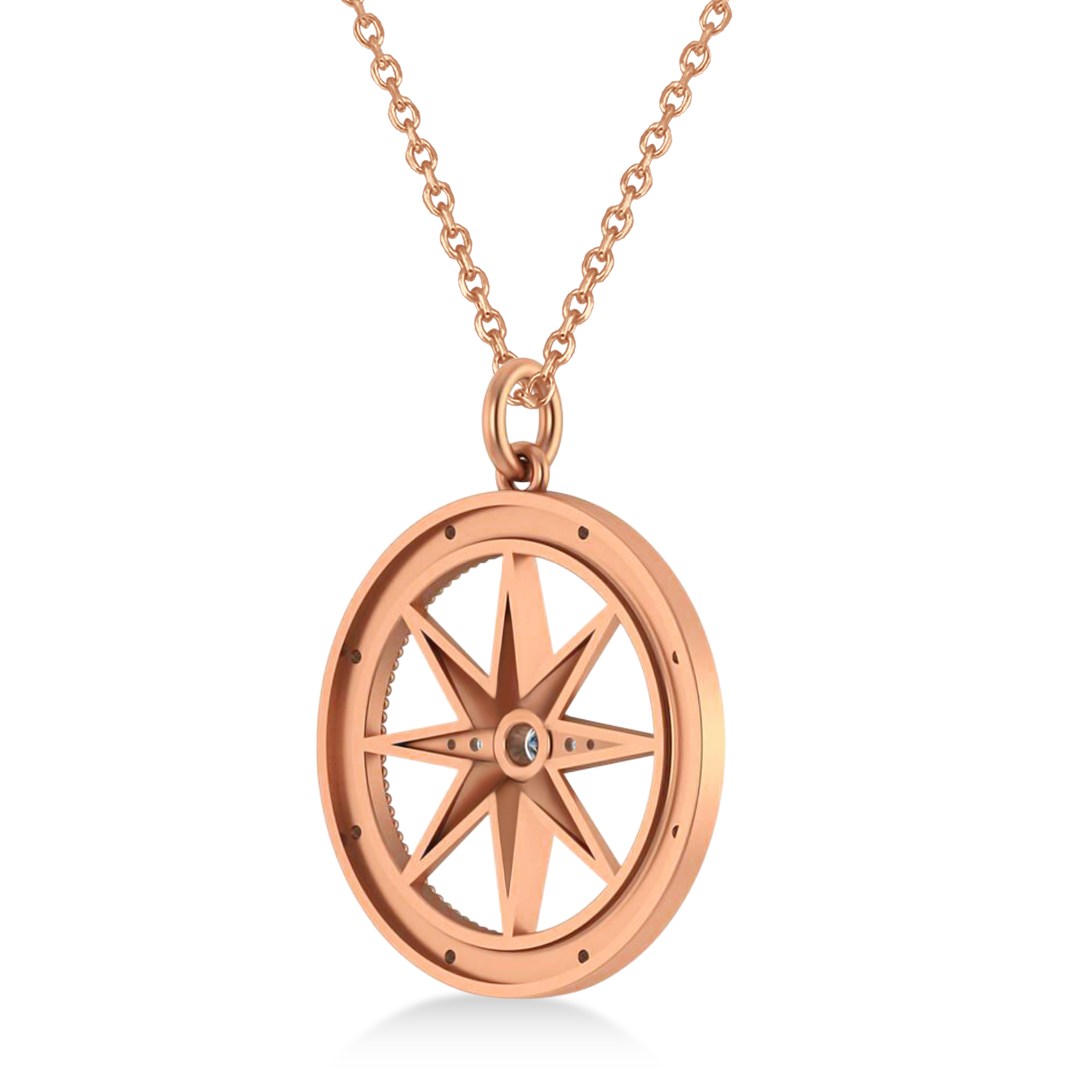 Compass Necklace Pendant For Men Diamond Accented 14kRose Gold (0.38ct)