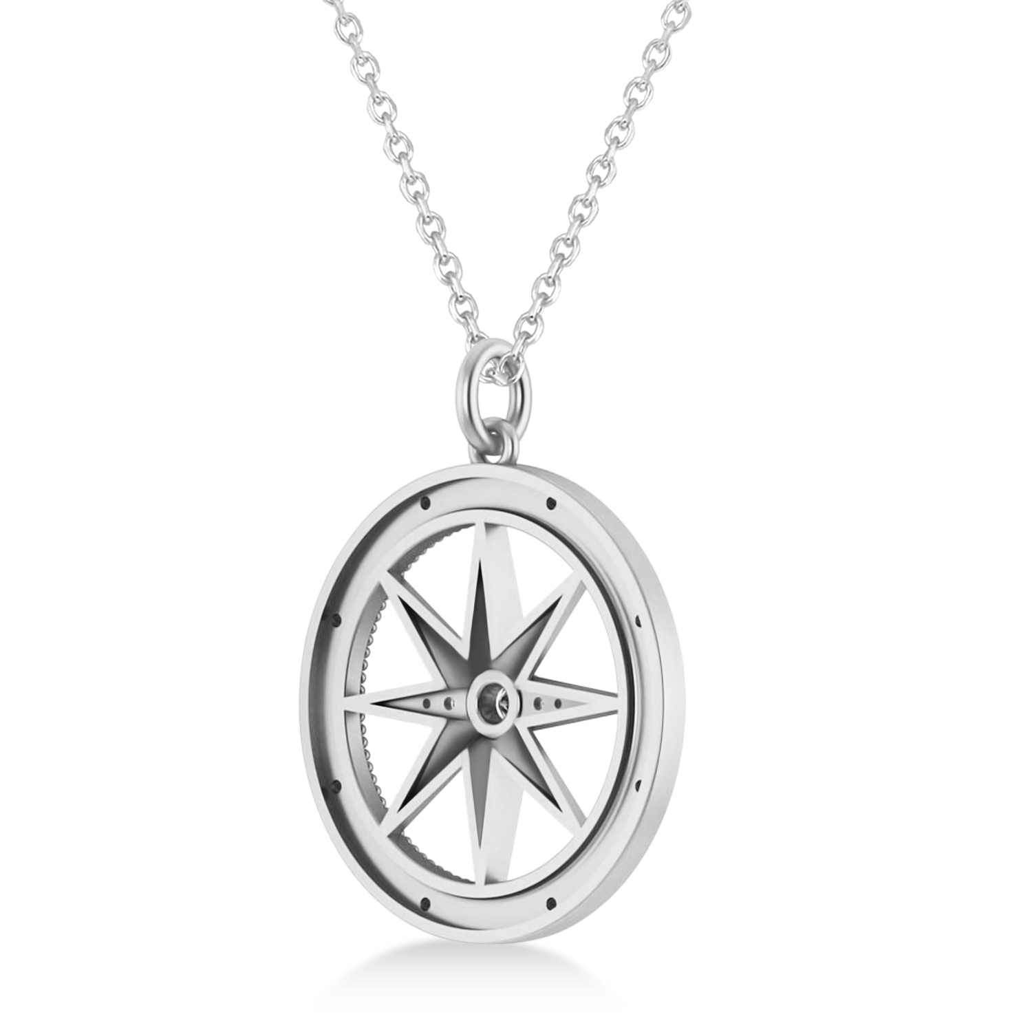 Compass Necklace Pendant For Men Diamond Accented 14k White Gold (0.38ct)