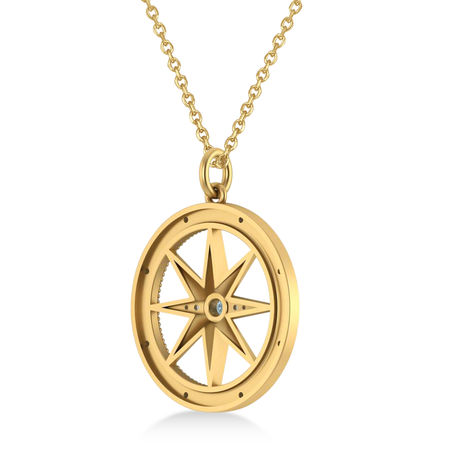 Compass Pendant For Men Aquamarine & Diamond Accented 14k Yellow Gold (0.38ct)