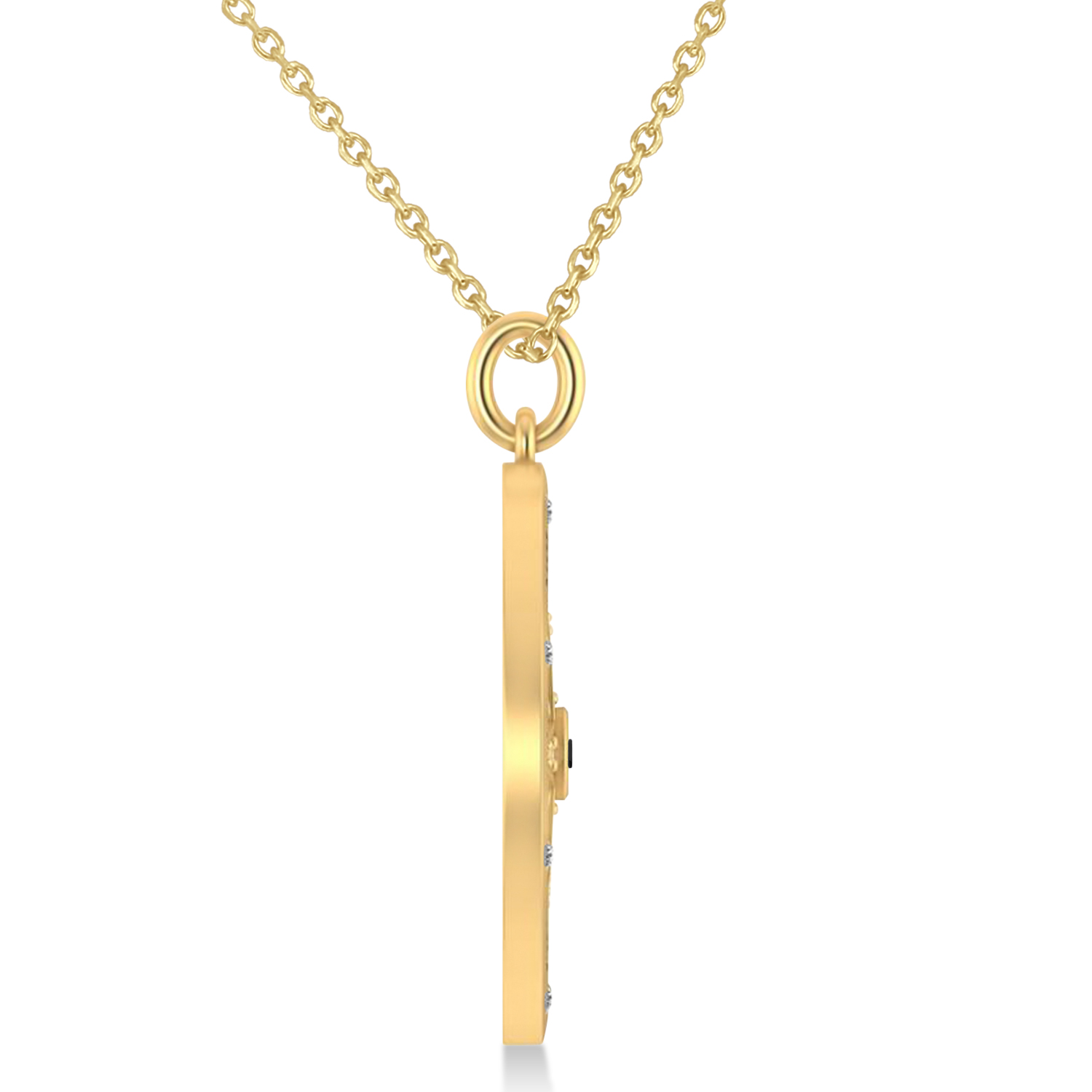 Compass Pendant For Men Black & White Diamond Accented 14k Yellow Gold (0.38ct)