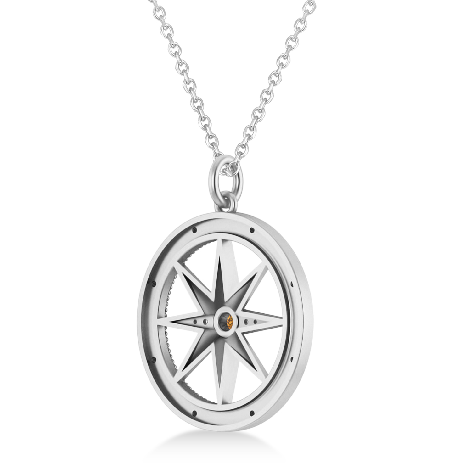 Compass Pendant For Men Citrine & Diamond Accented 14k White Gold (0.38ct)