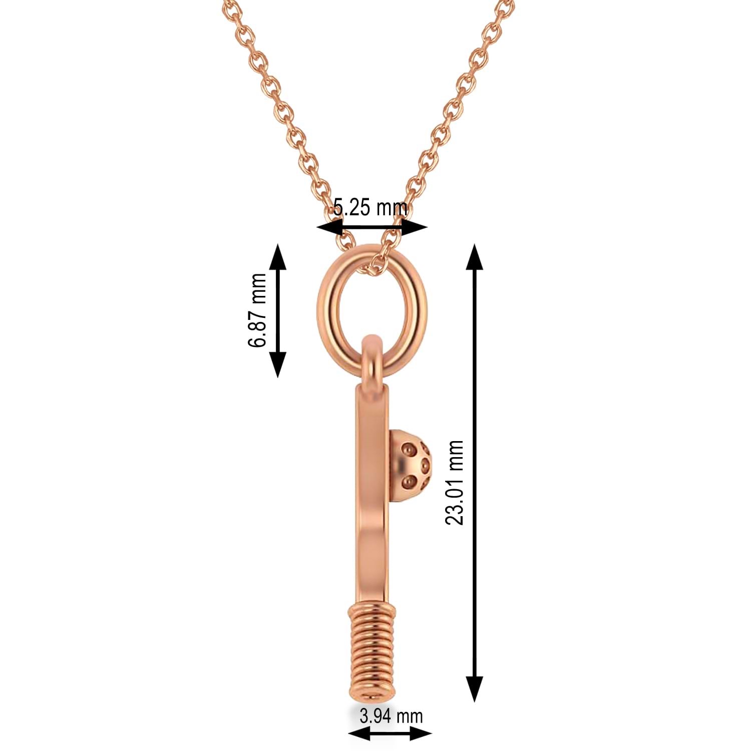 Pickleball Paddle Pendant Necklace 18K Rose Gold