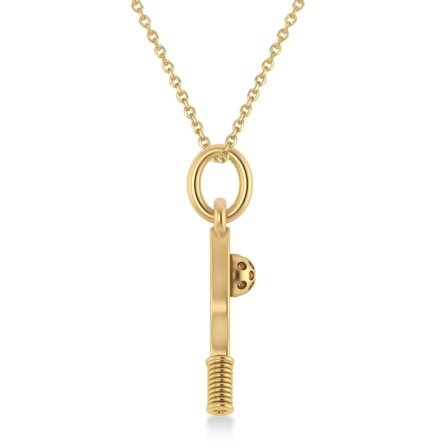 Pickleball Paddle Pendant Necklace 18K Yellow Gold