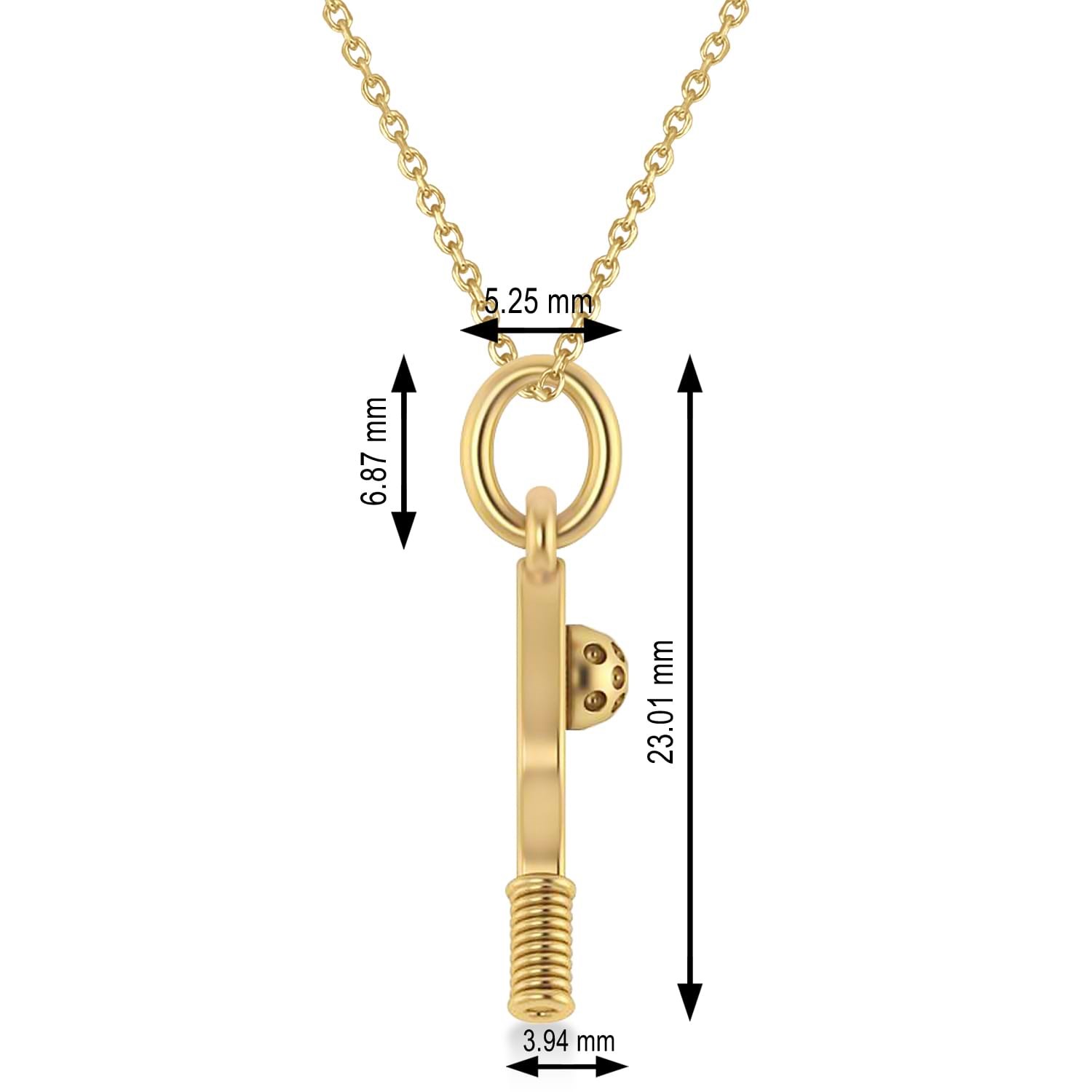 Pickleball Paddle Pendant Necklace 18K Yellow Gold